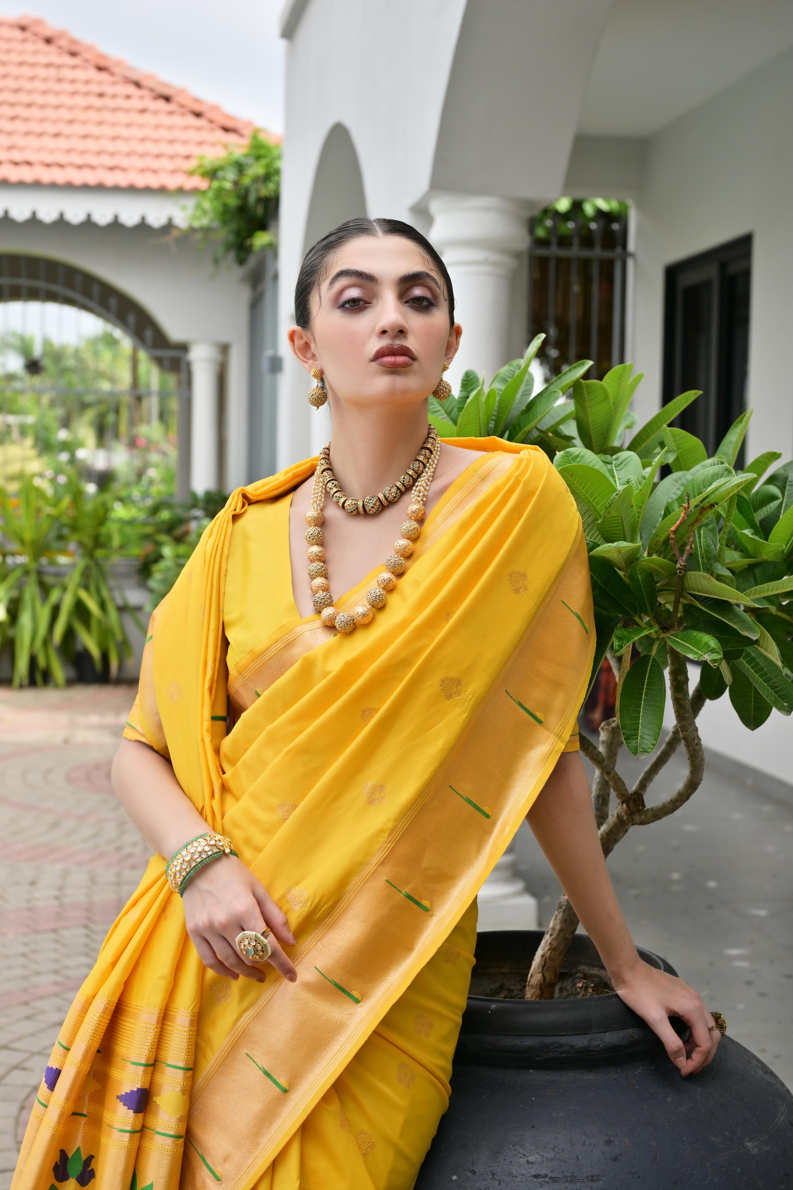 MySilkLove Sunflower Yellow Woven Paithani Saree