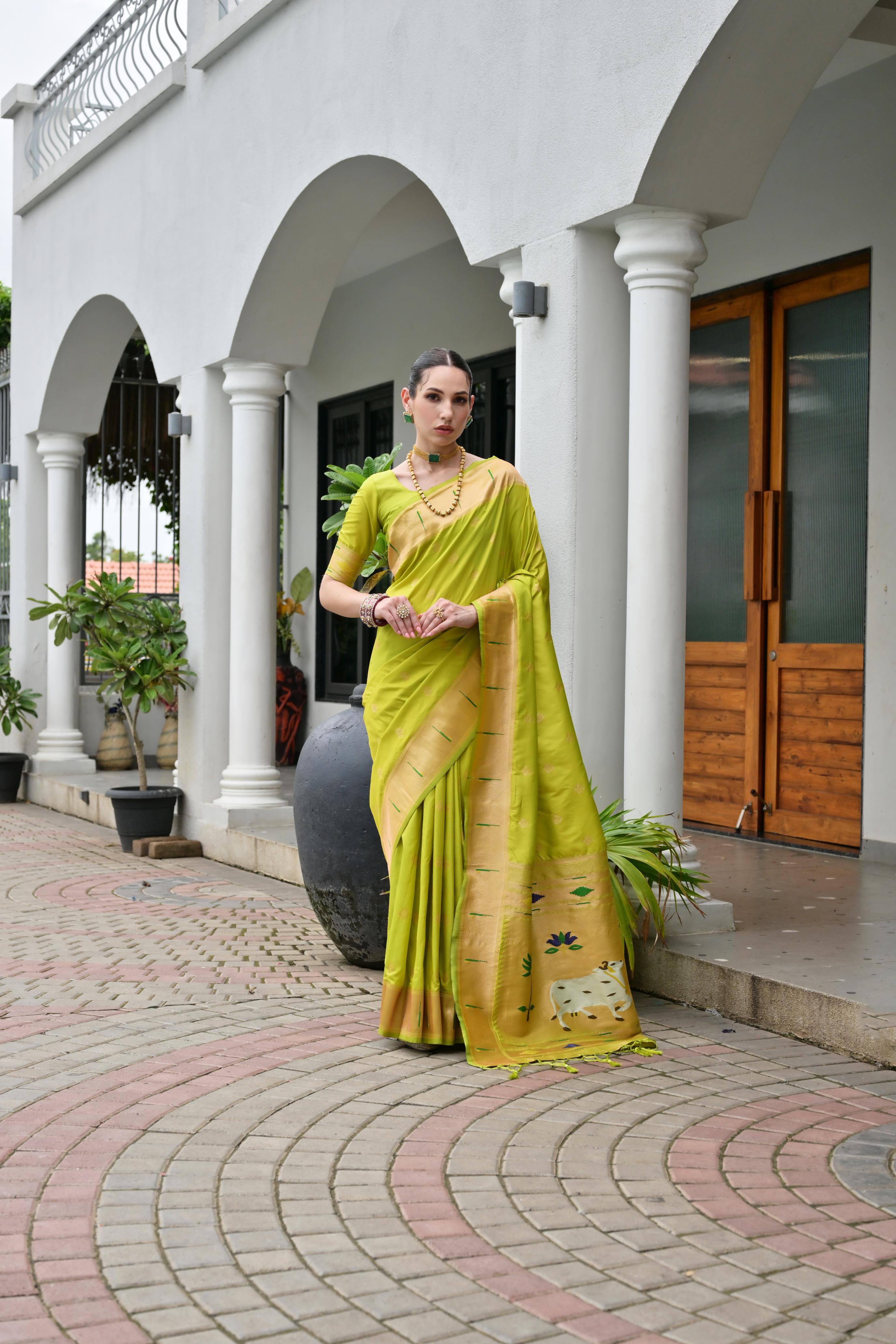 Buy MySilkLove Cambridge Green Woven Paithani Saree Online