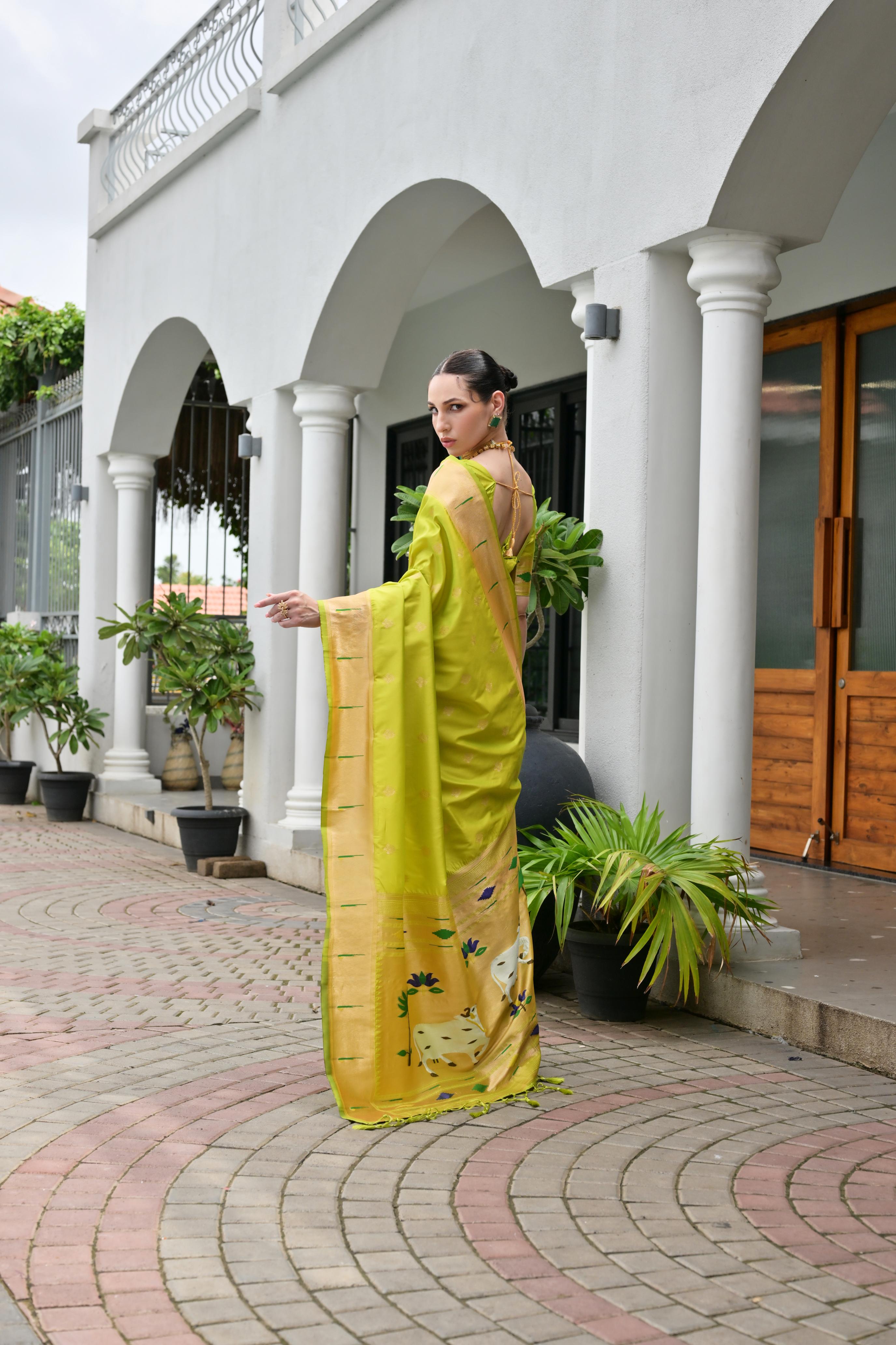 Buy MySilkLove Cambridge Green Woven Paithani Saree Online