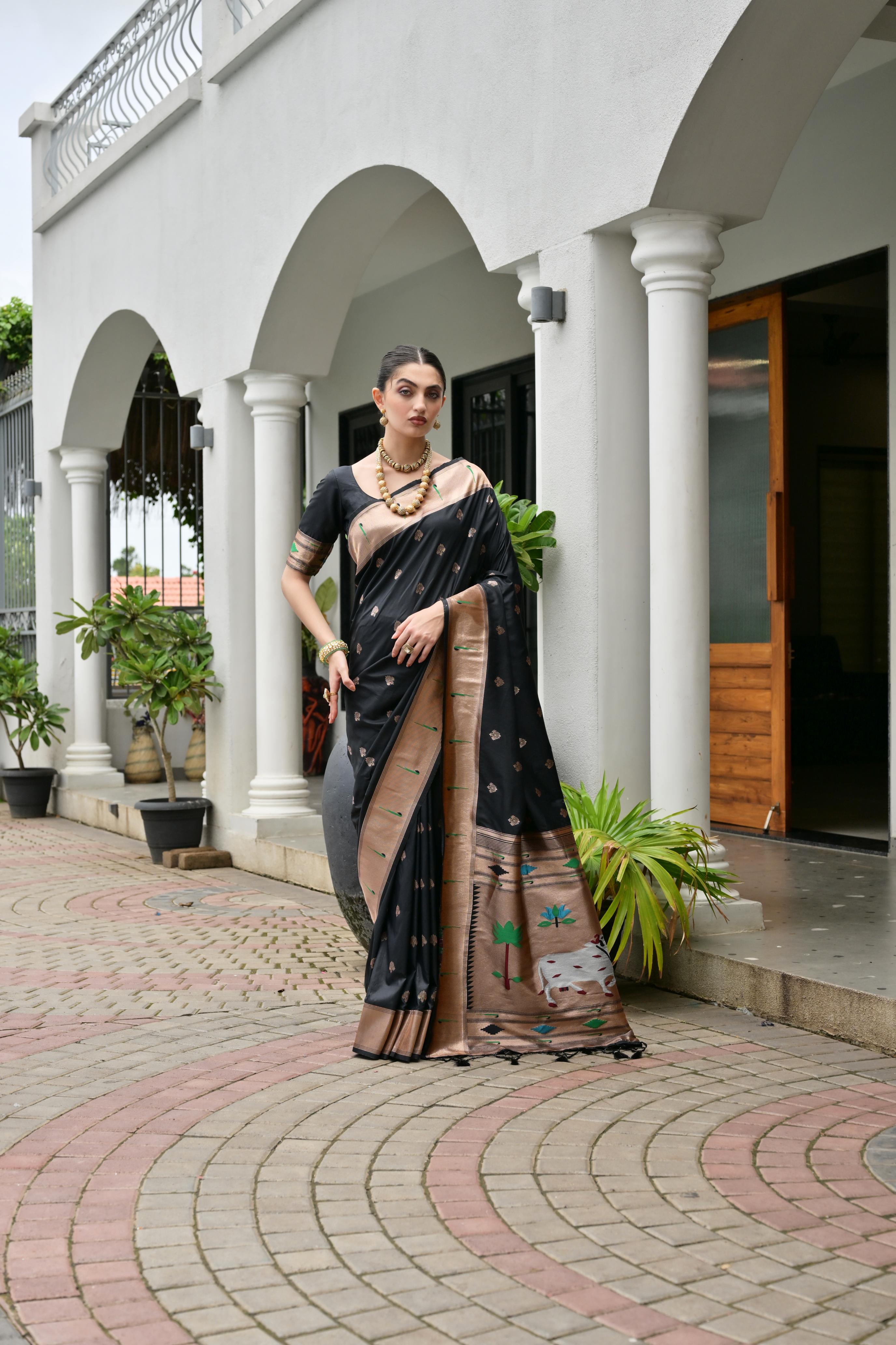 Buy MySilkLove Rodeo Black Woven Paithani Saree Online