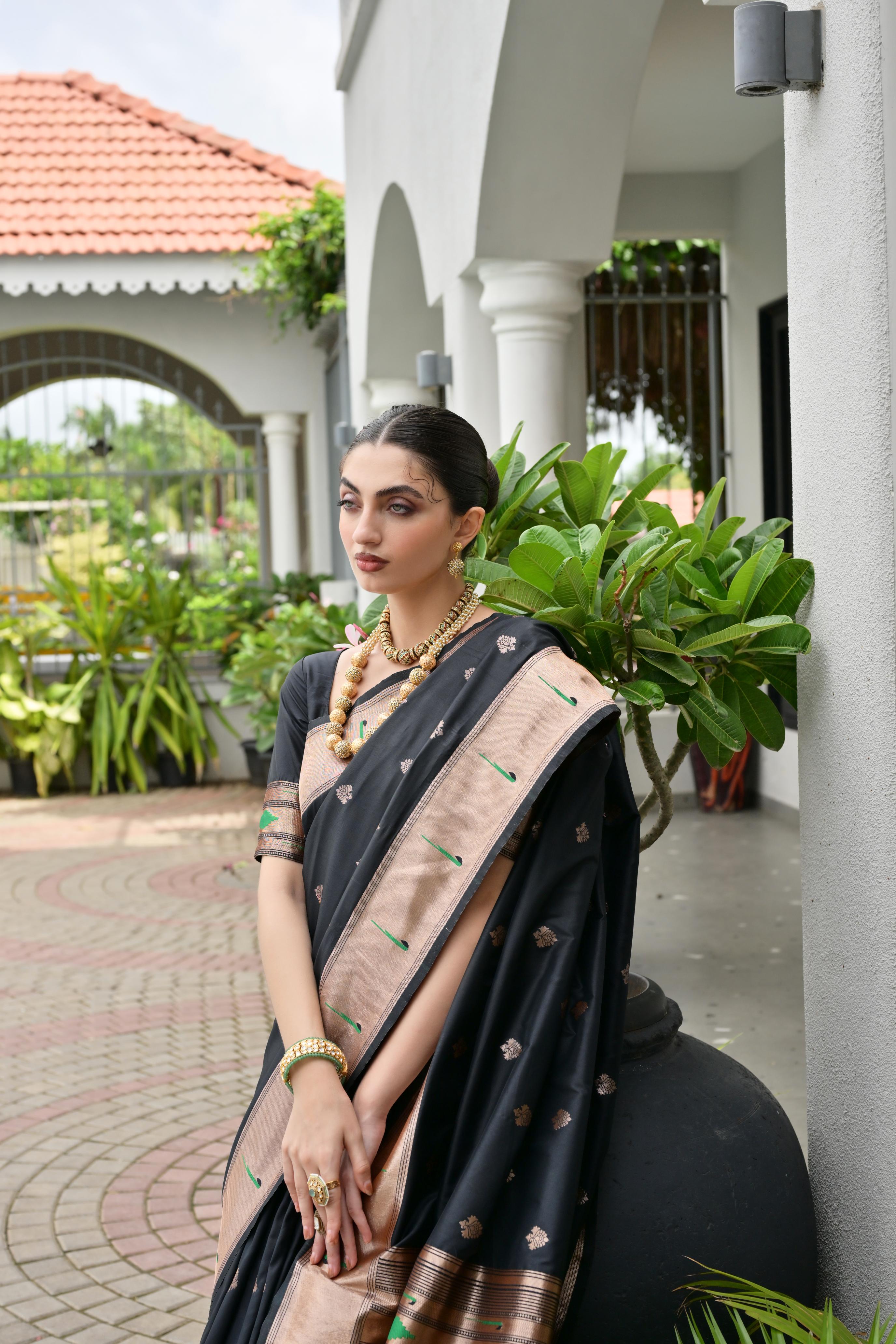 MySilkLove Rodeo Black Woven Paithani Saree