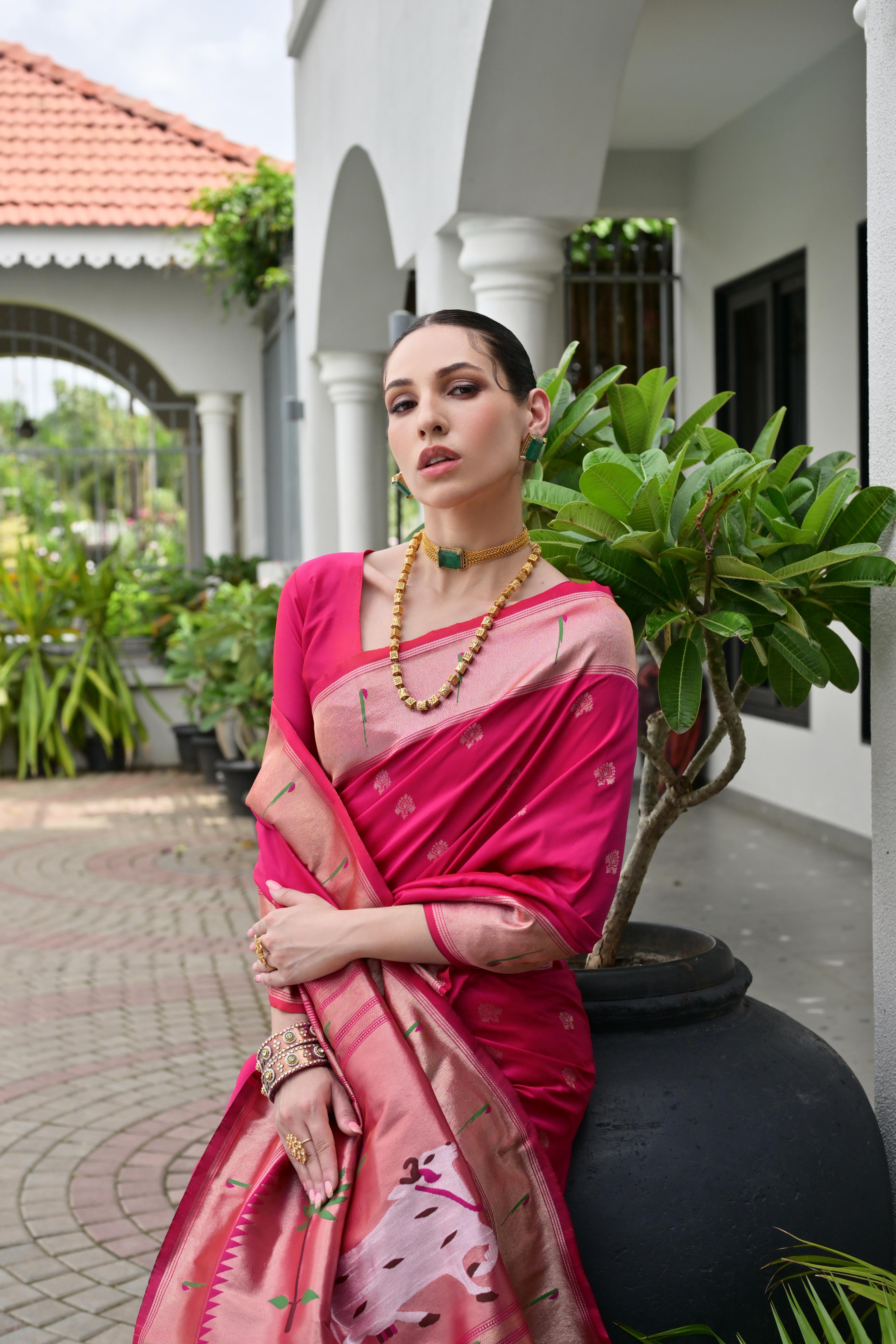 MySilkLove Roseberry Pink Woven Paithani Saree