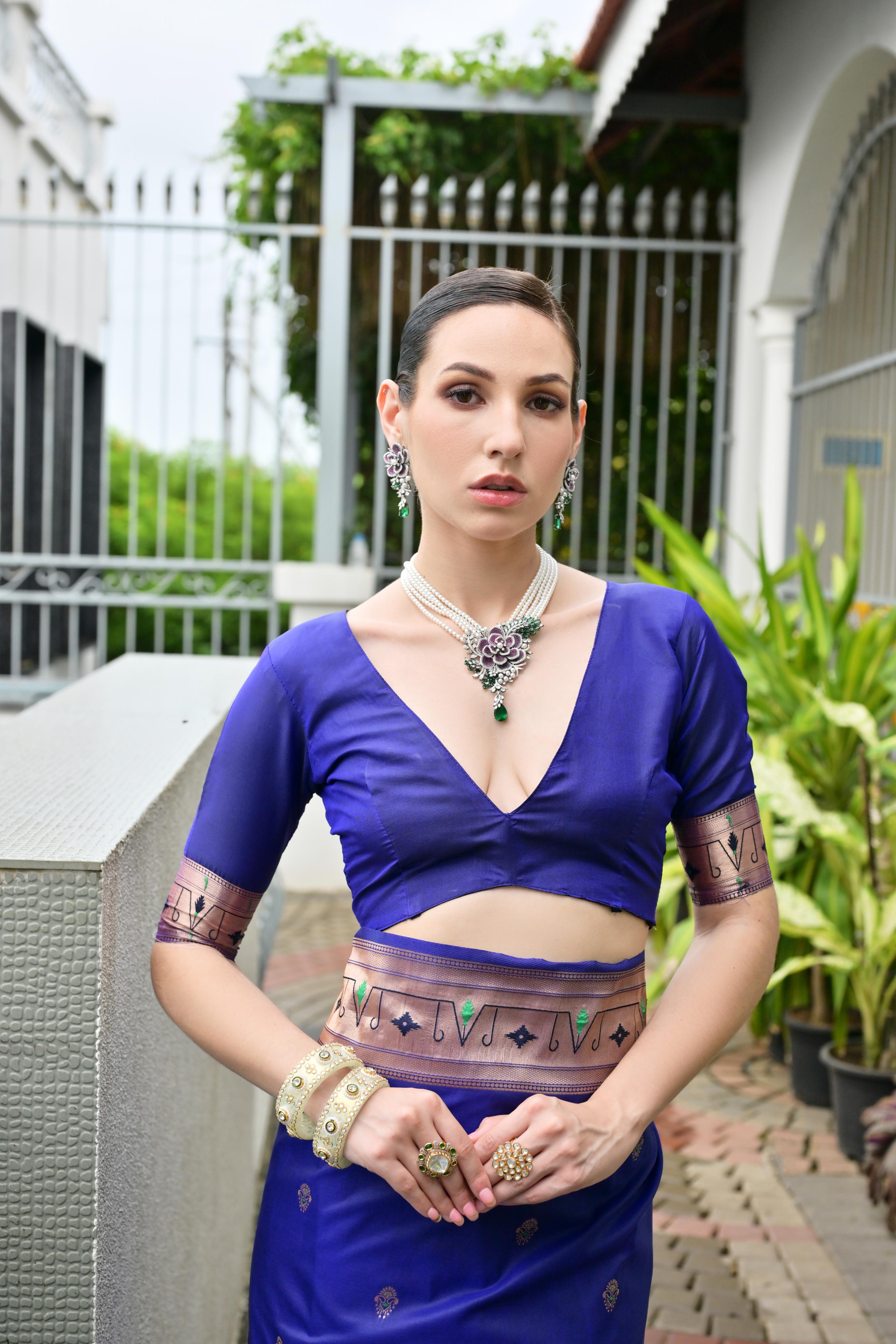 Buy MySilkLove Zodiac Blue Woven Paithani Saree Online