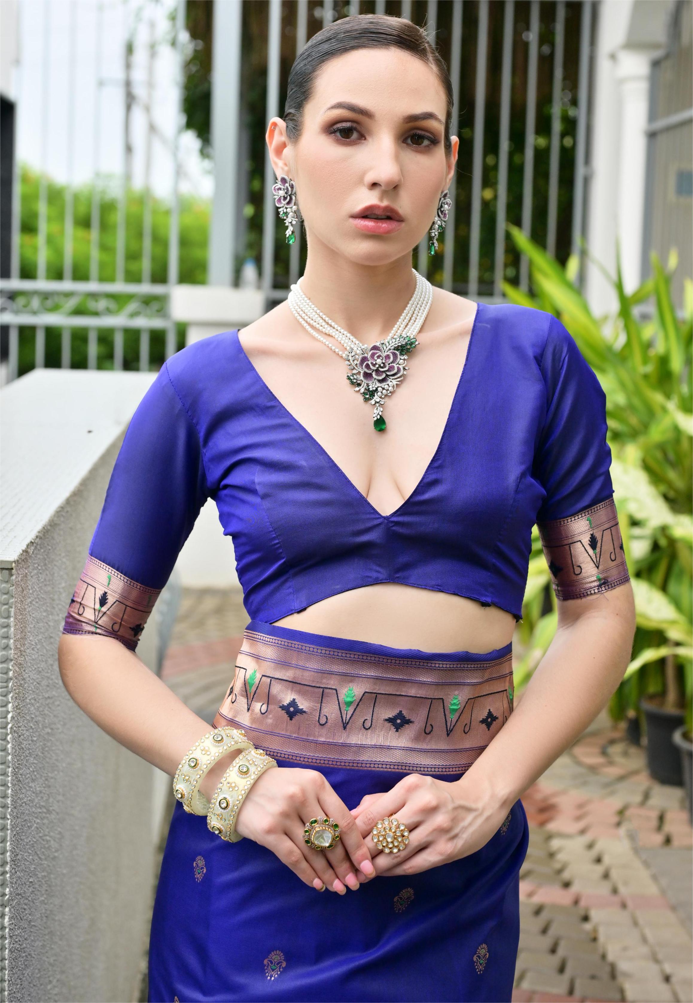 Buy MySilkLove Zodiac Blue Woven Paithani Saree Online