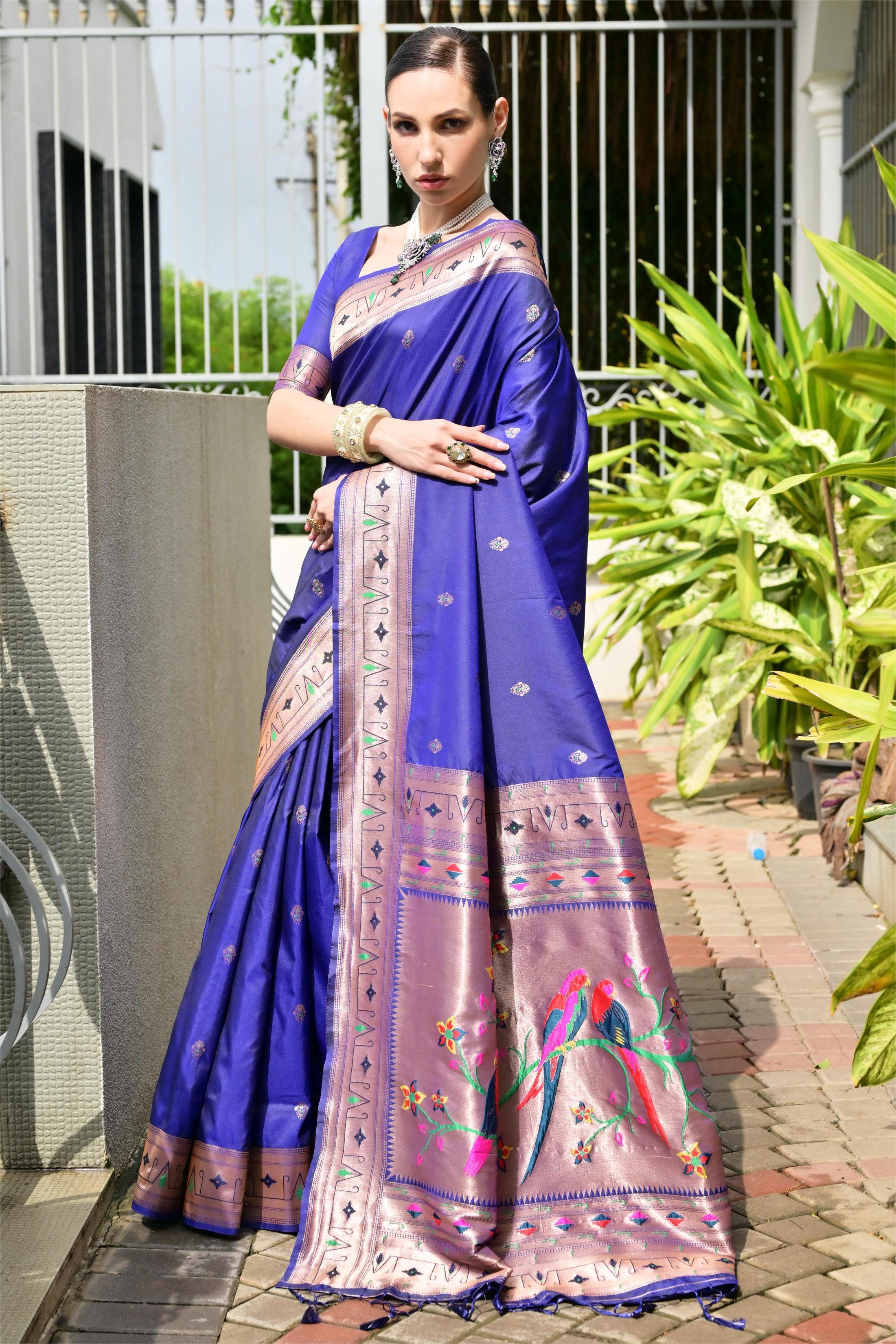 Buy MySilkLove Zodiac Blue Woven Paithani Saree Online