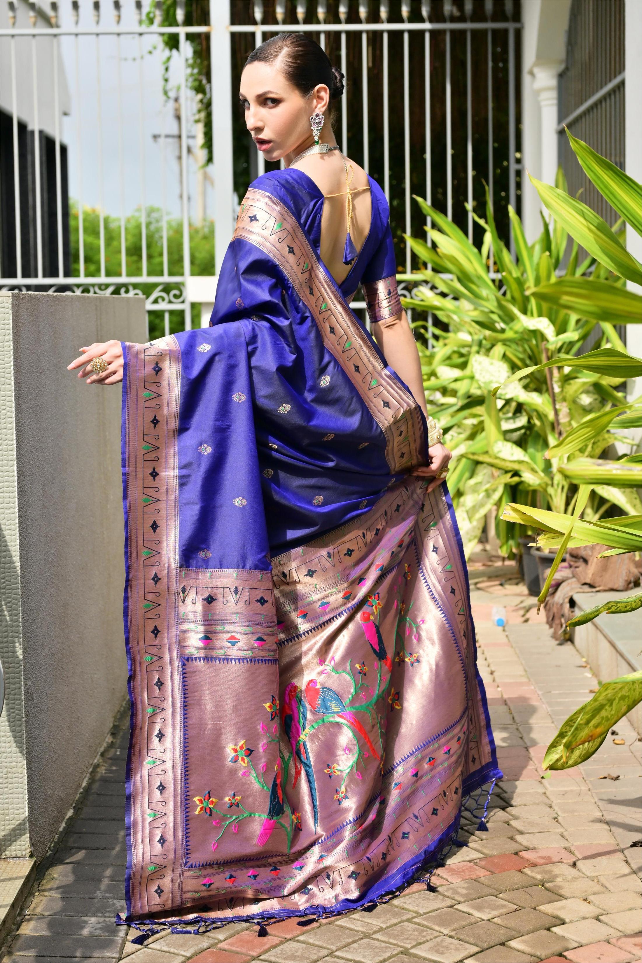 Buy MySilkLove Zodiac Blue Woven Paithani Saree Online