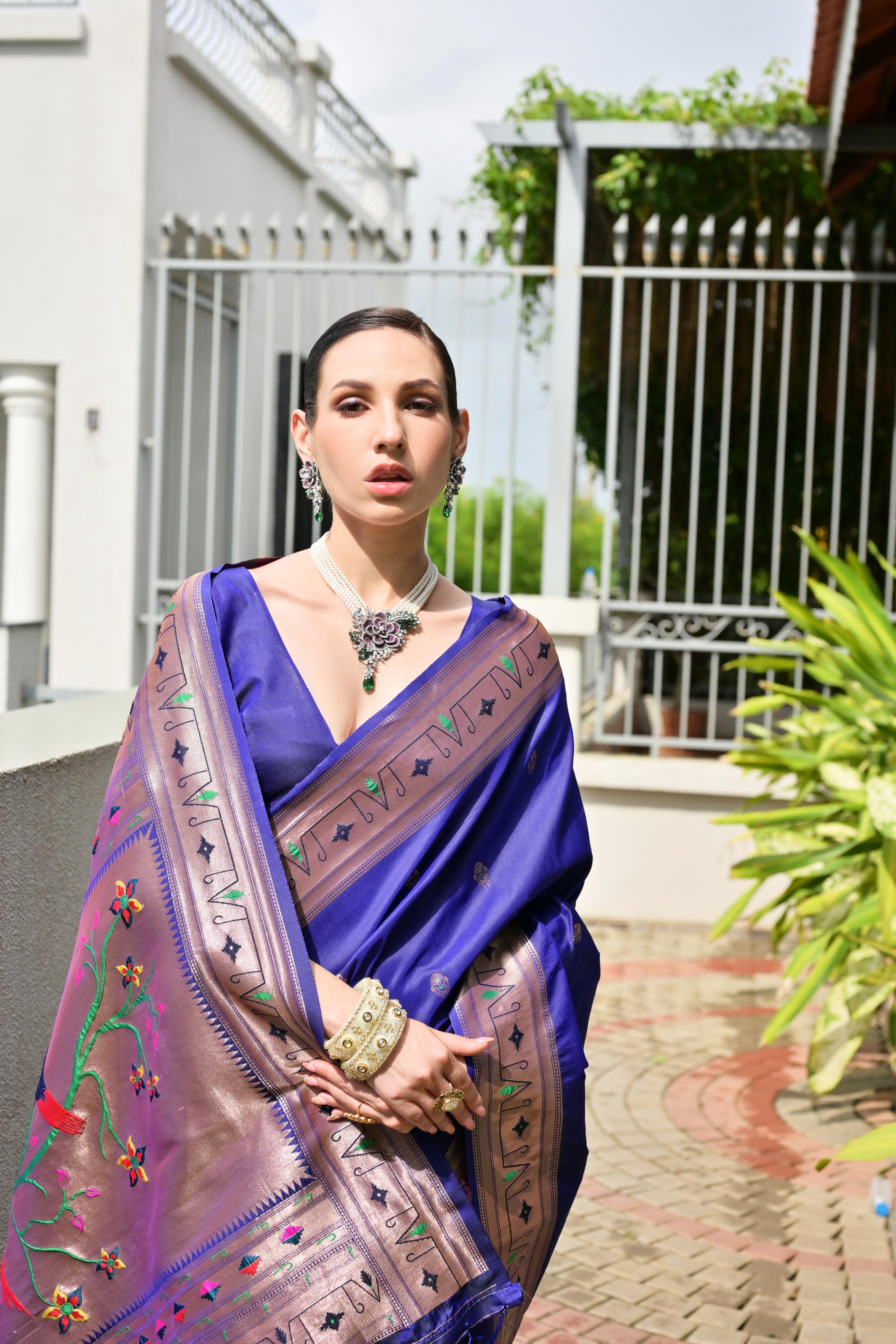 Buy MySilkLove Zodiac Blue Woven Paithani Saree Online