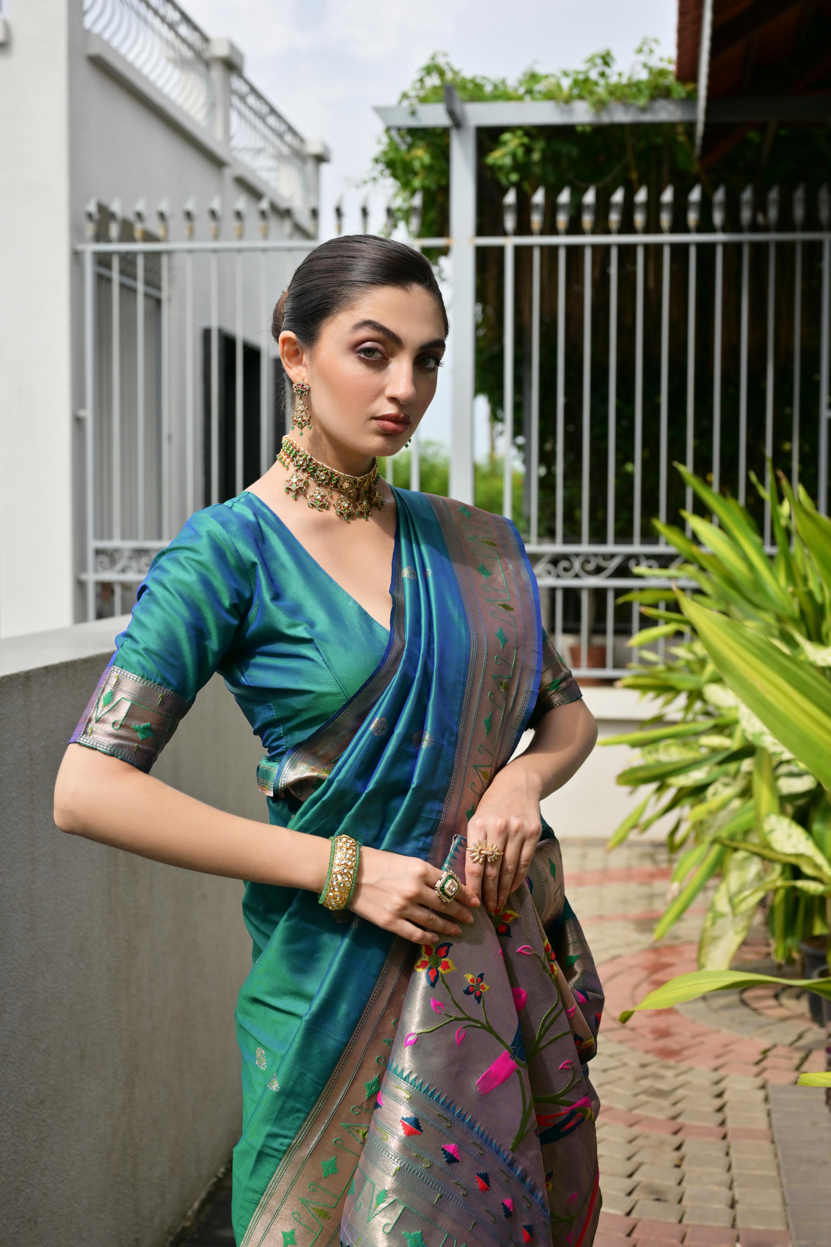 MySilkLove Peacock Green Woven Paithani Saree