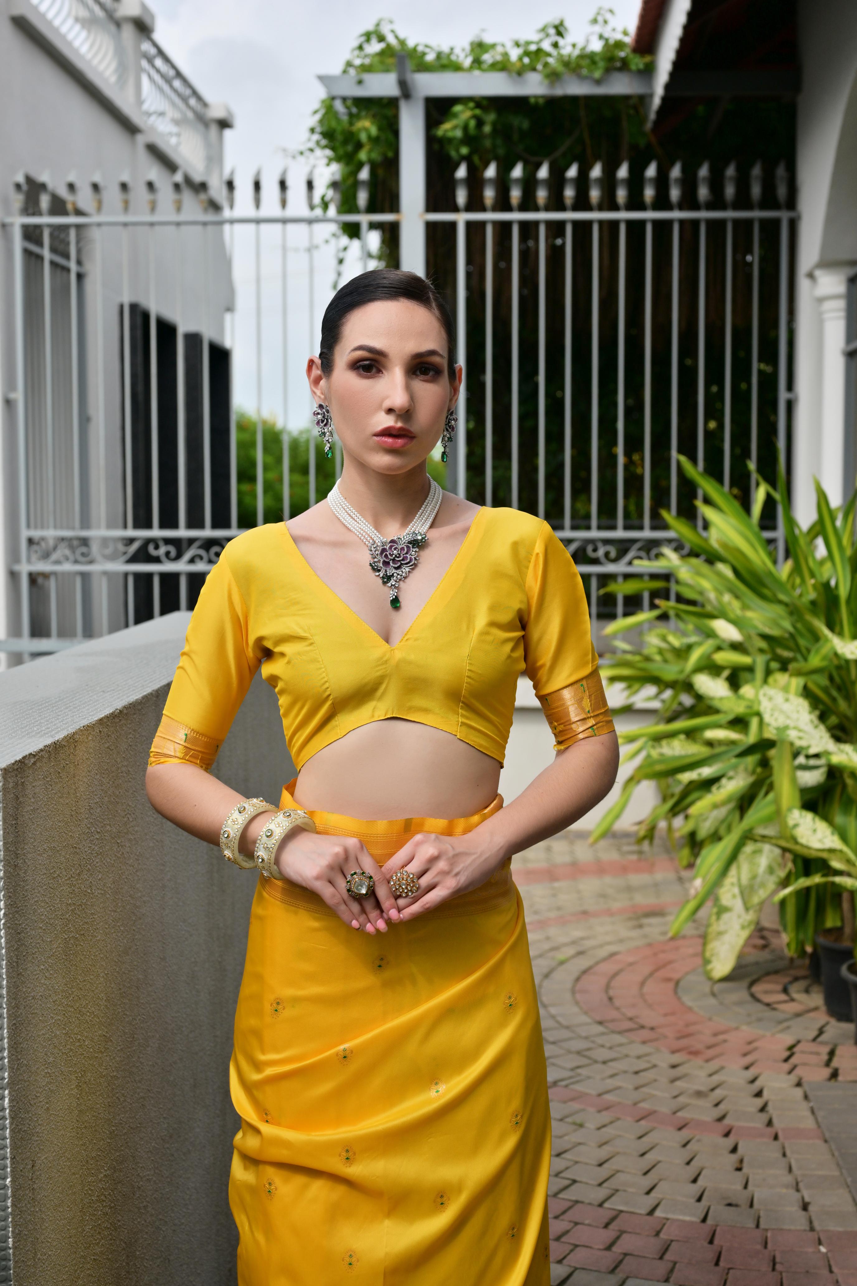 Buy MySilkLove Coneflowers Yellow Woven Paithani Saree Online