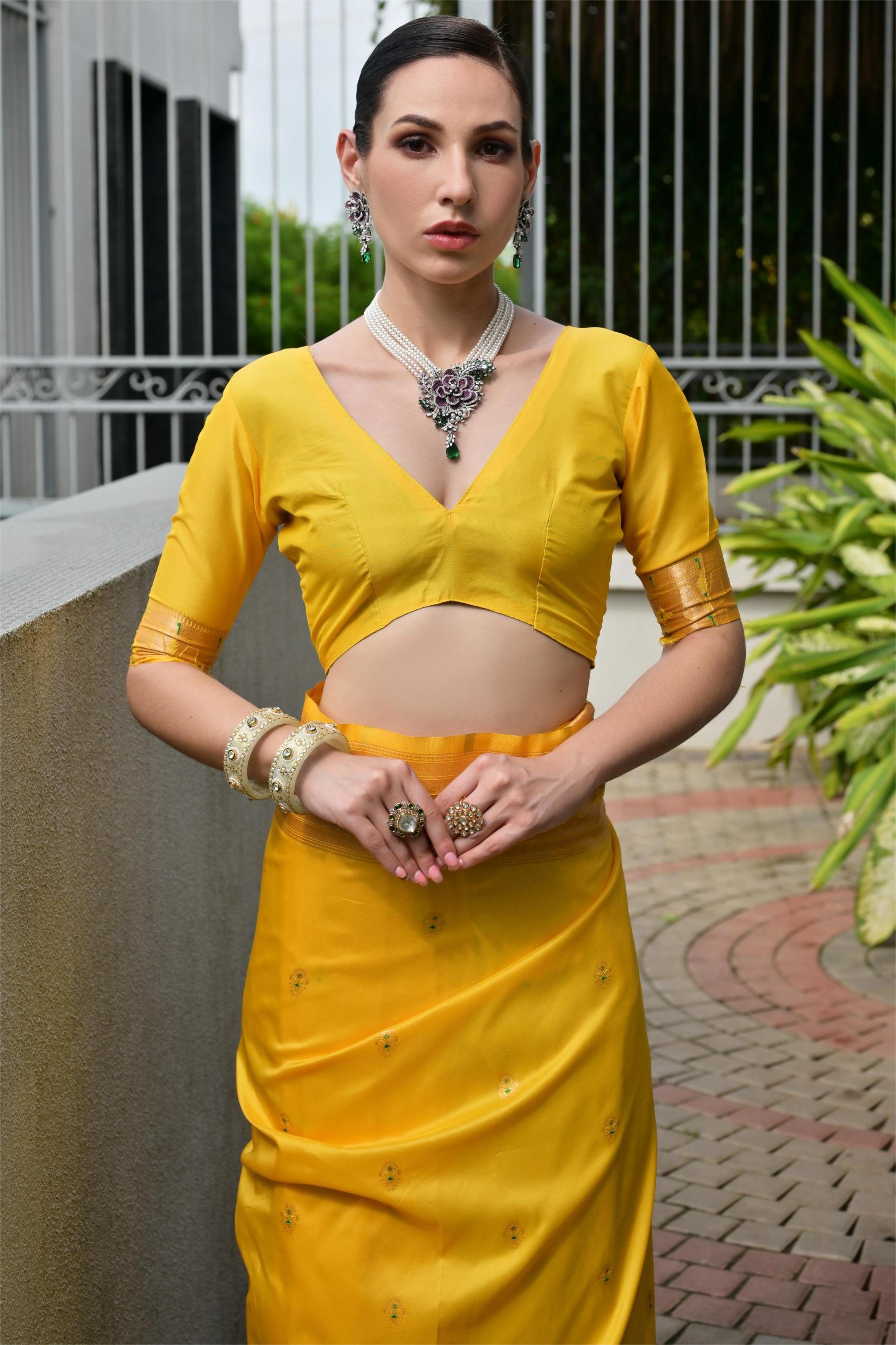 Buy MySilkLove Coneflowers Yellow Woven Paithani Saree Online