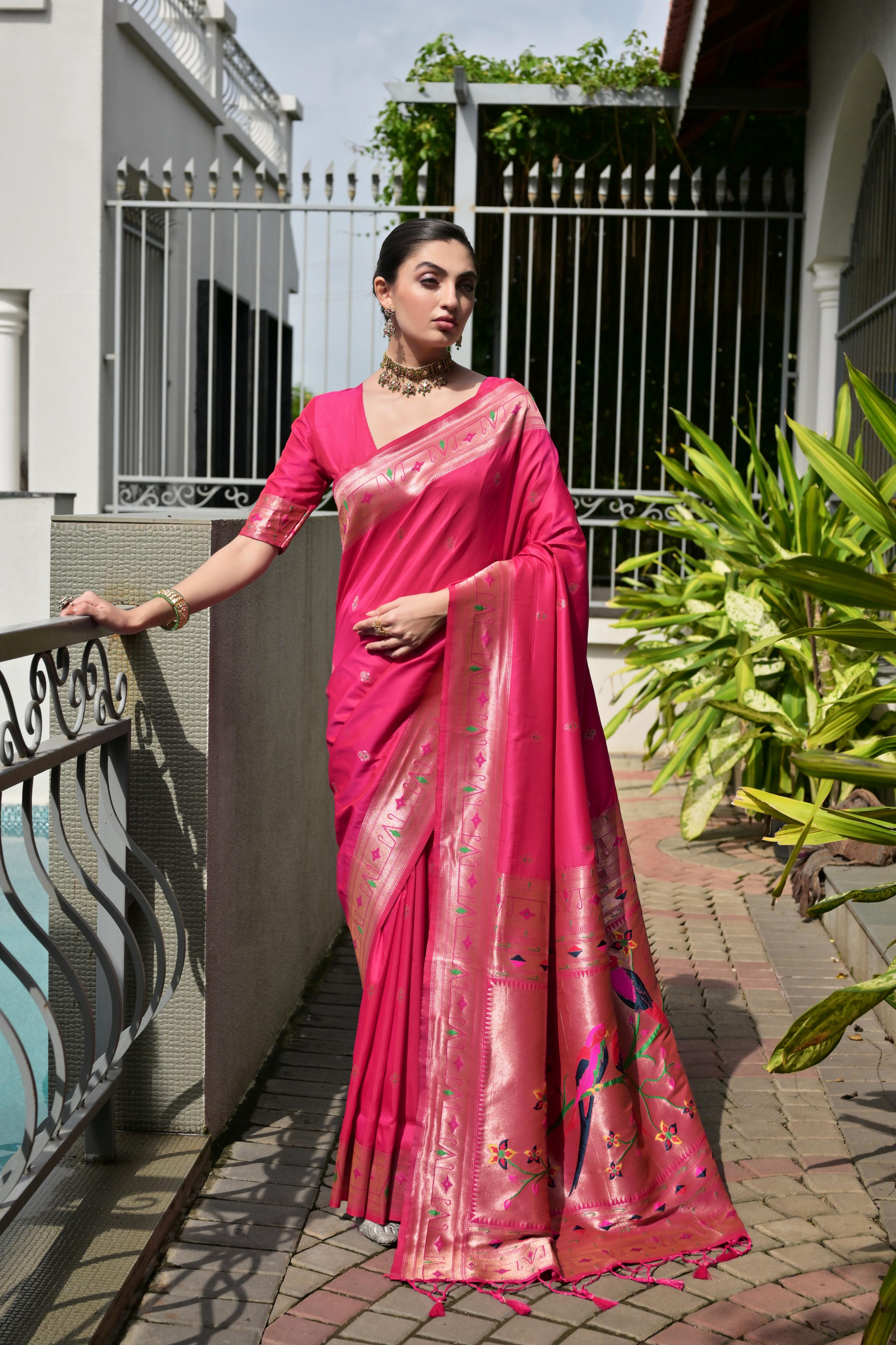 Buy MySilkLove Camellia Dark Pink Woven Paithani Saree Online