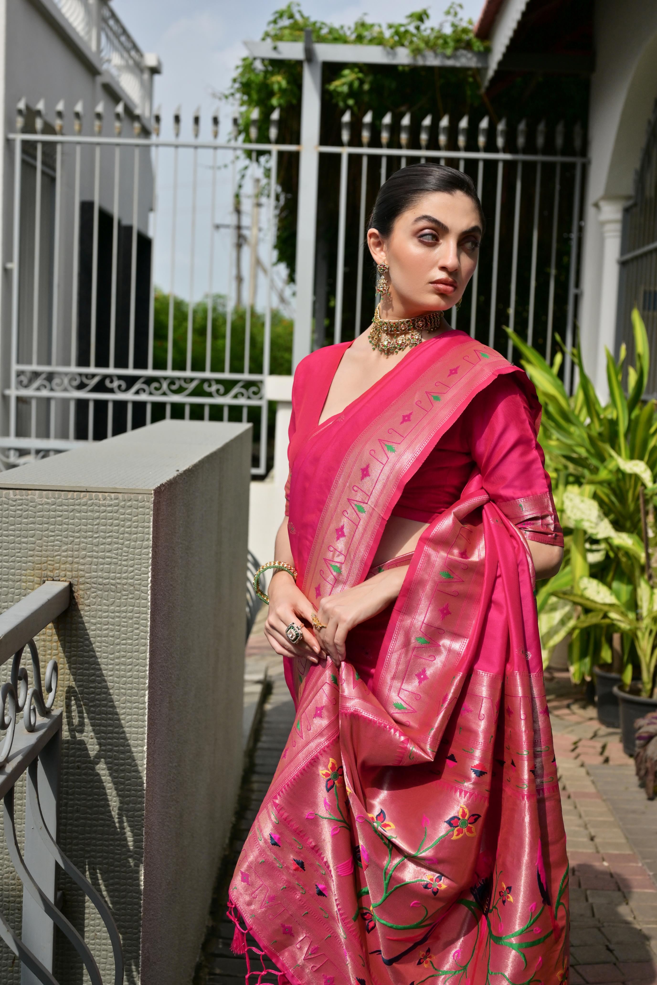 MySilkLove Camellia Dark Pink Woven Paithani Saree
