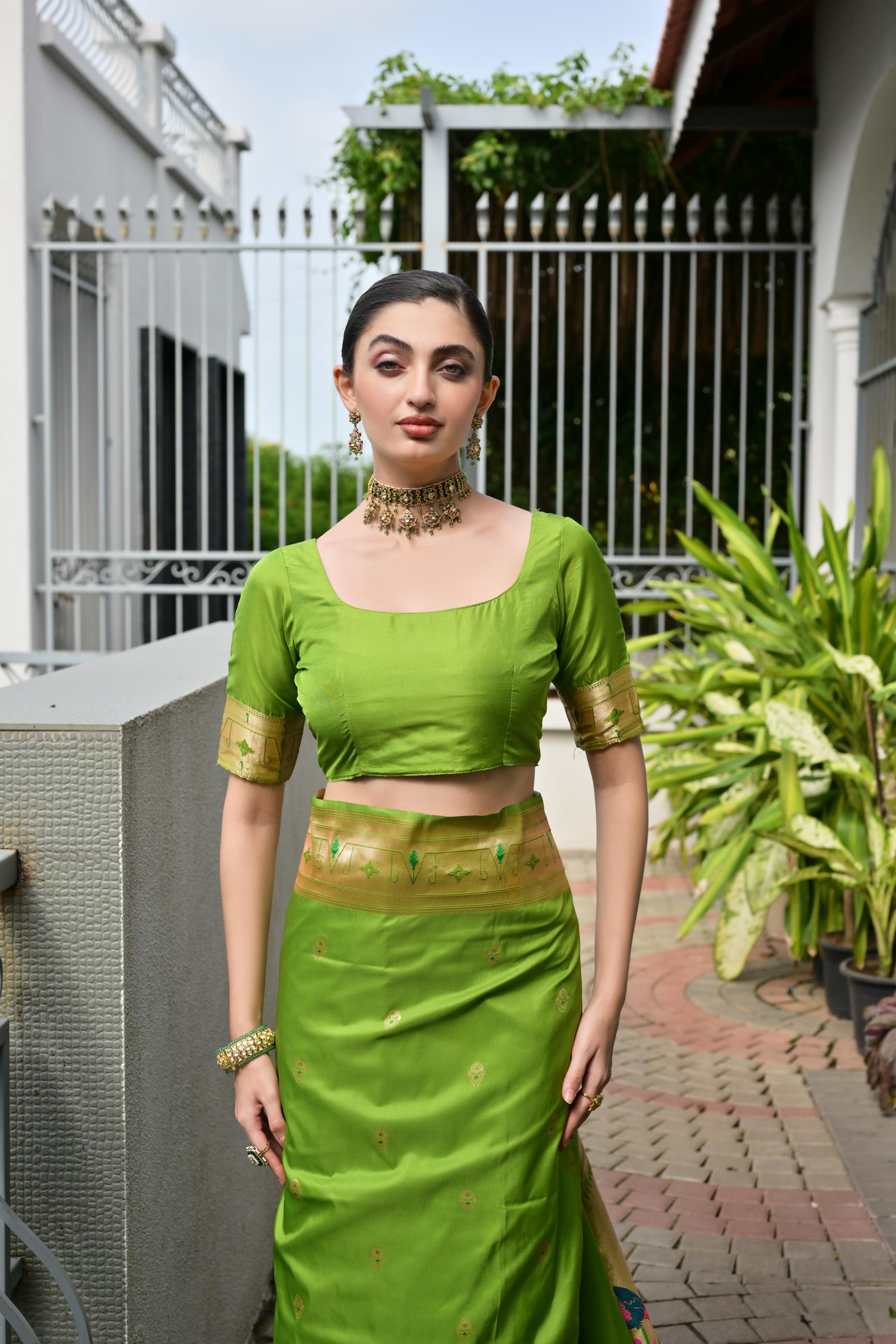 Buy MySilkLove Gladiolus Green Woven Paithani Saree Online