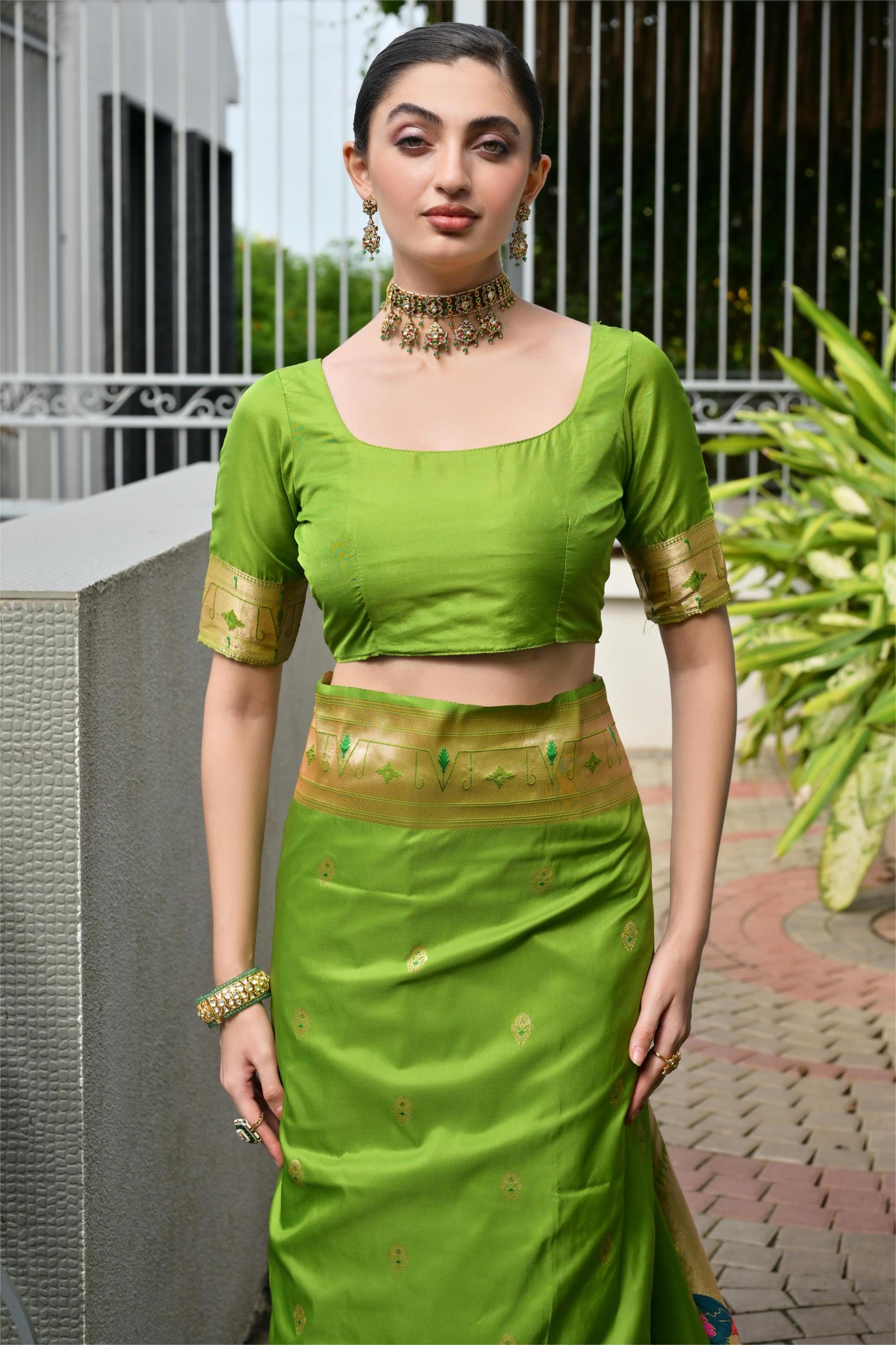 Buy MySilkLove Gladiolus Green Woven Paithani Saree Online