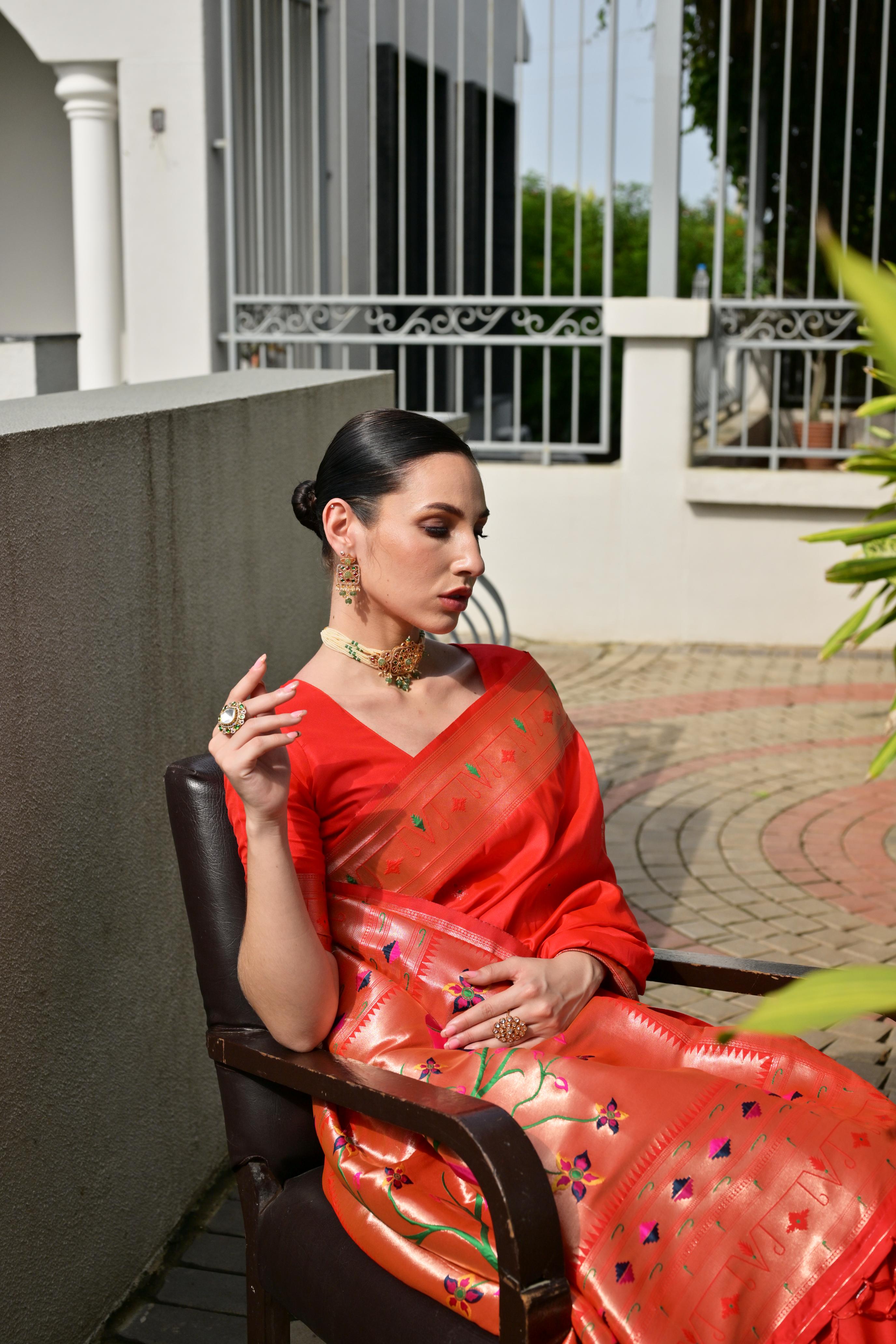 MySilkLove Poppy Red Woven Paithani Saree