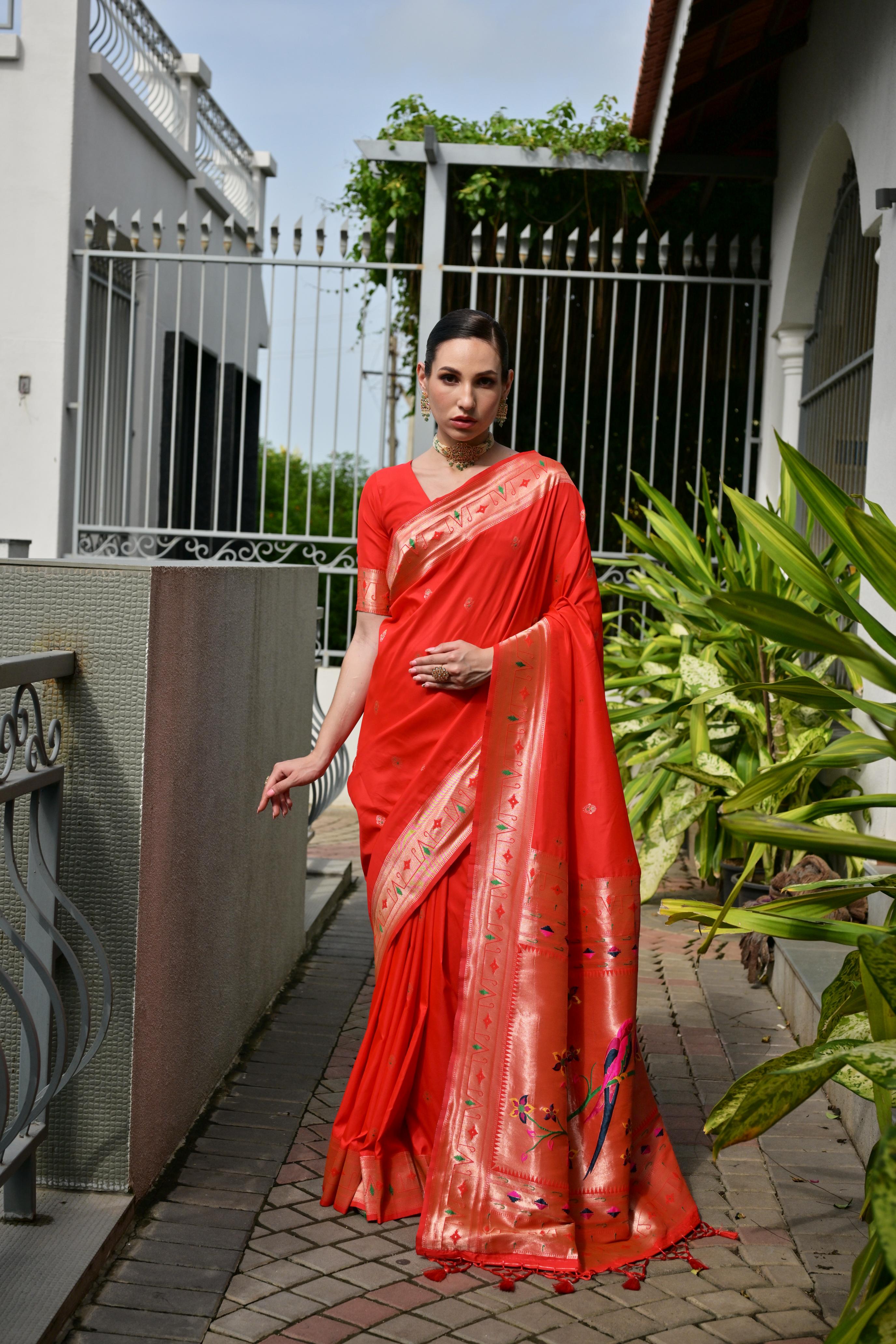 Buy MySilkLove Poppy Red Woven Paithani Saree Online