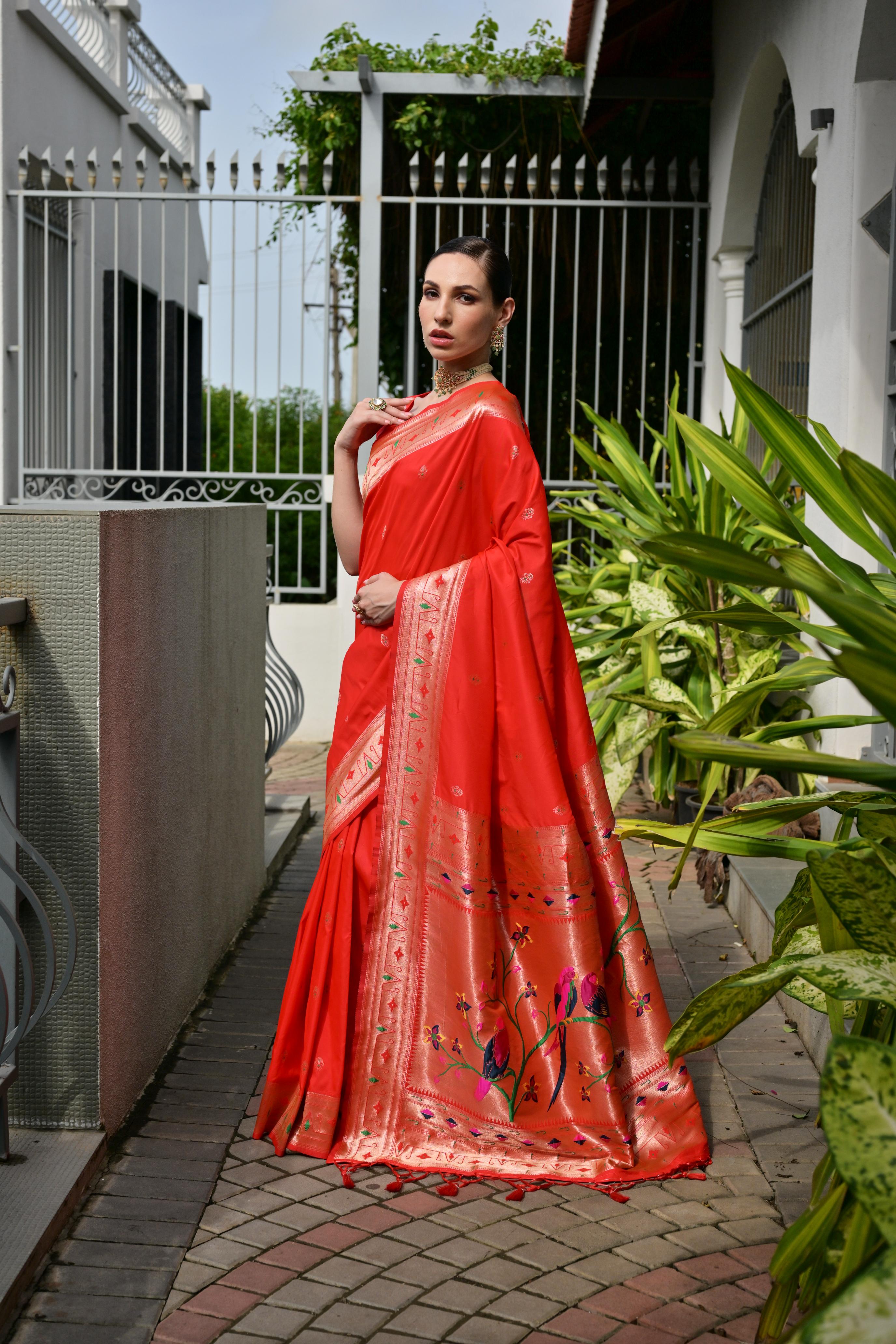 Buy MySilkLove Poppy Red Woven Paithani Saree Online