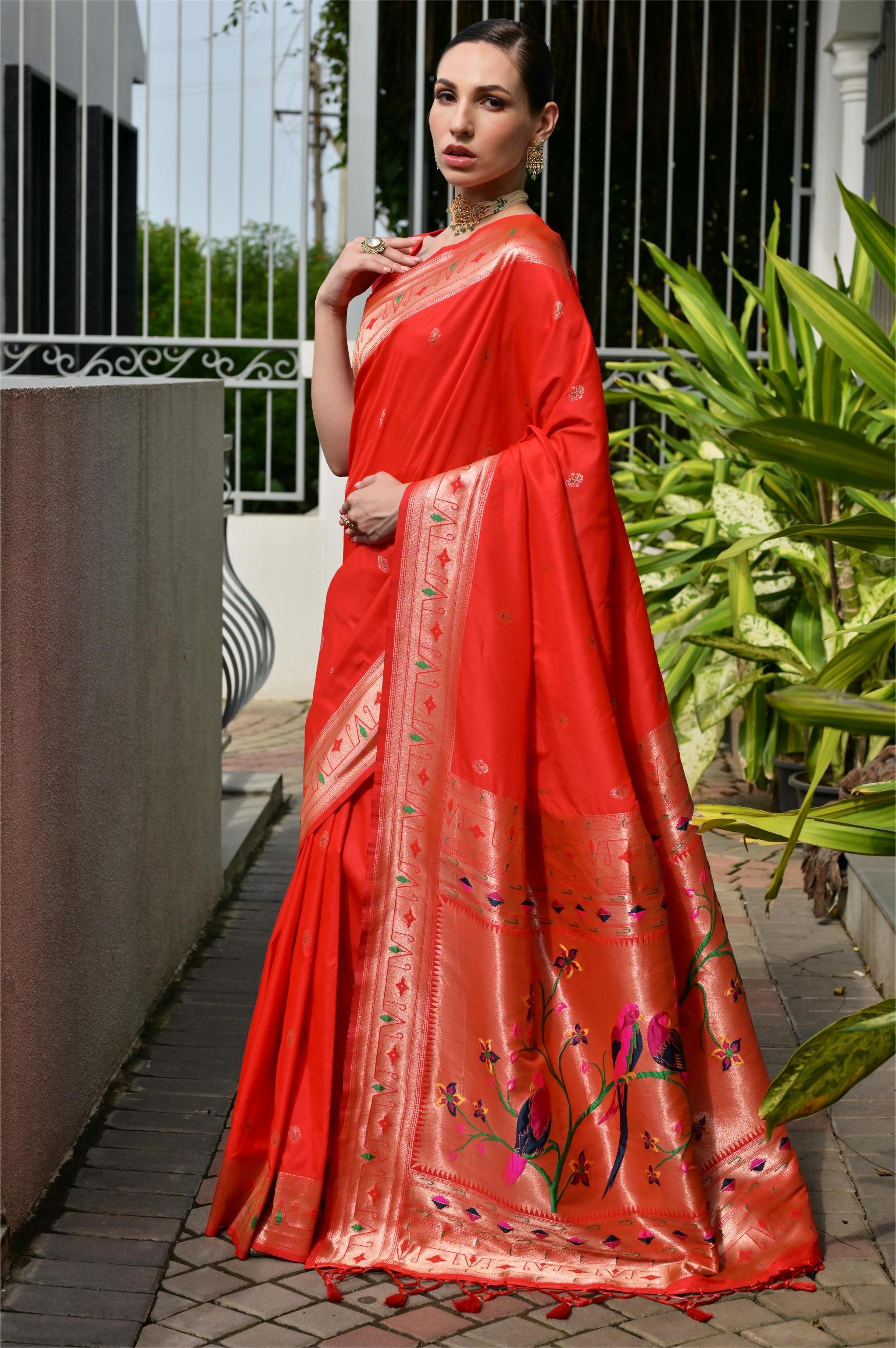 Buy MySilkLove Poppy Red Woven Paithani Saree Online
