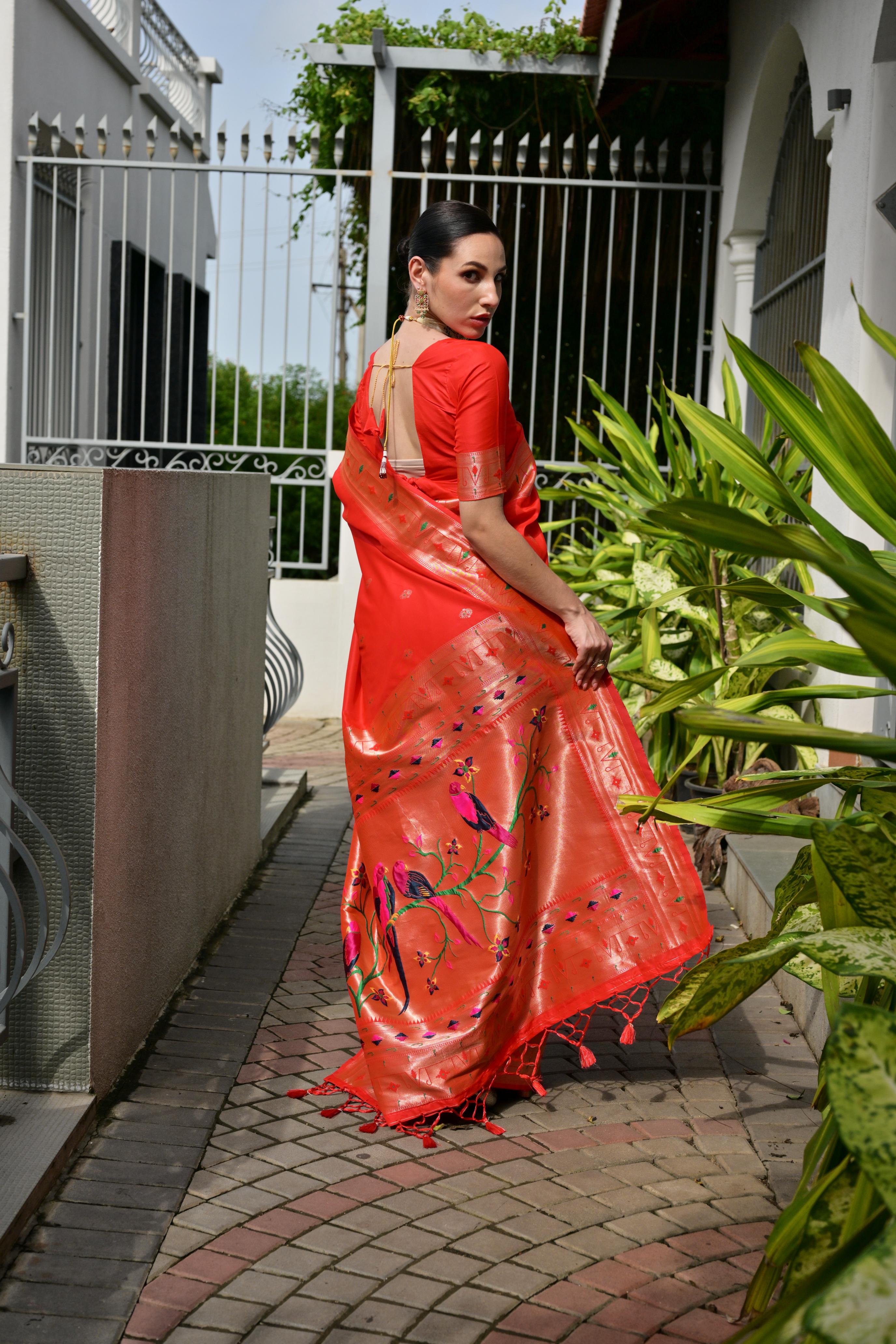 Buy MySilkLove Poppy Red Woven Paithani Saree Online
