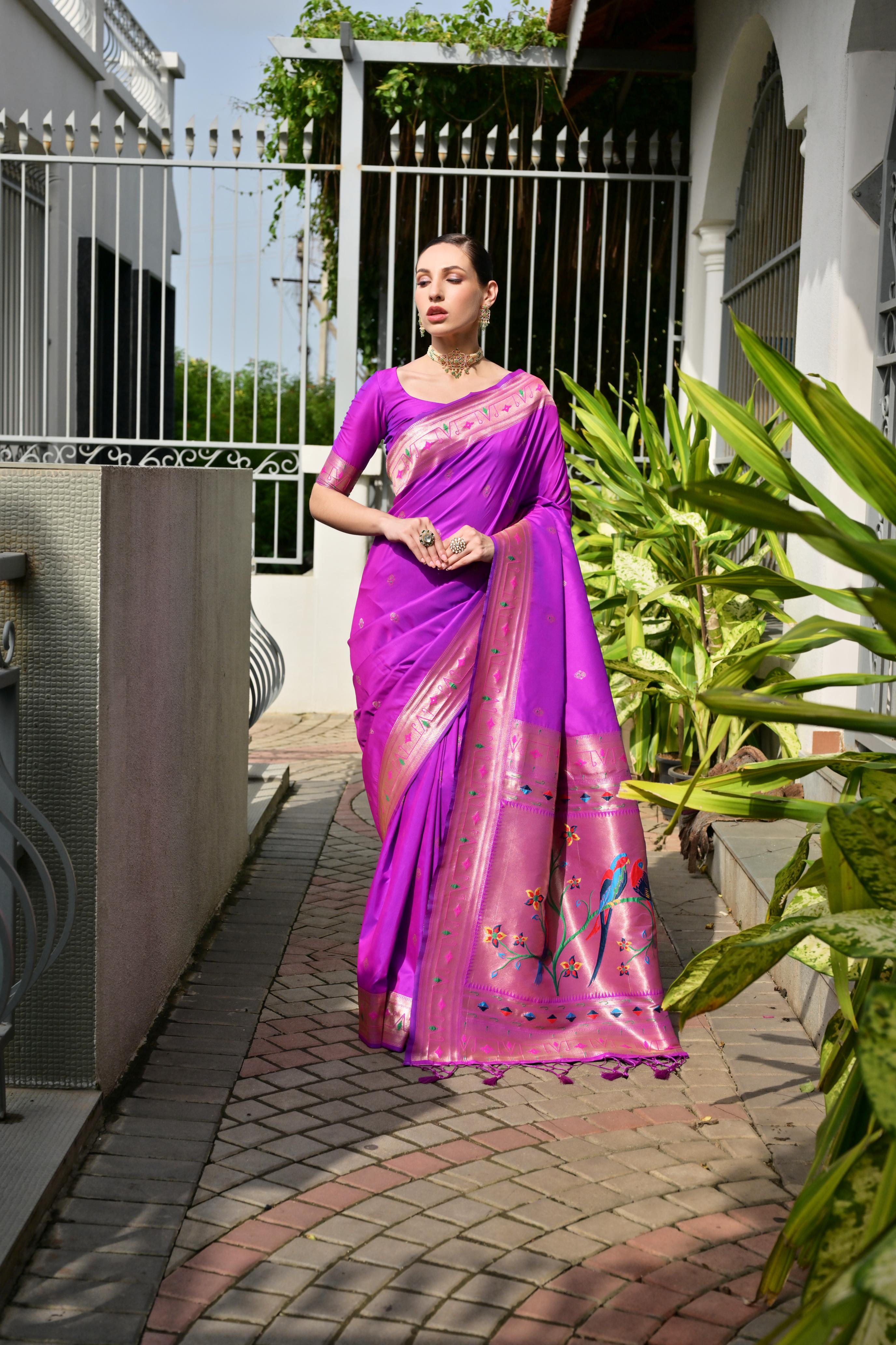 Buy MySilkLove Hyacinth Purple Woven Paithani Saree Online