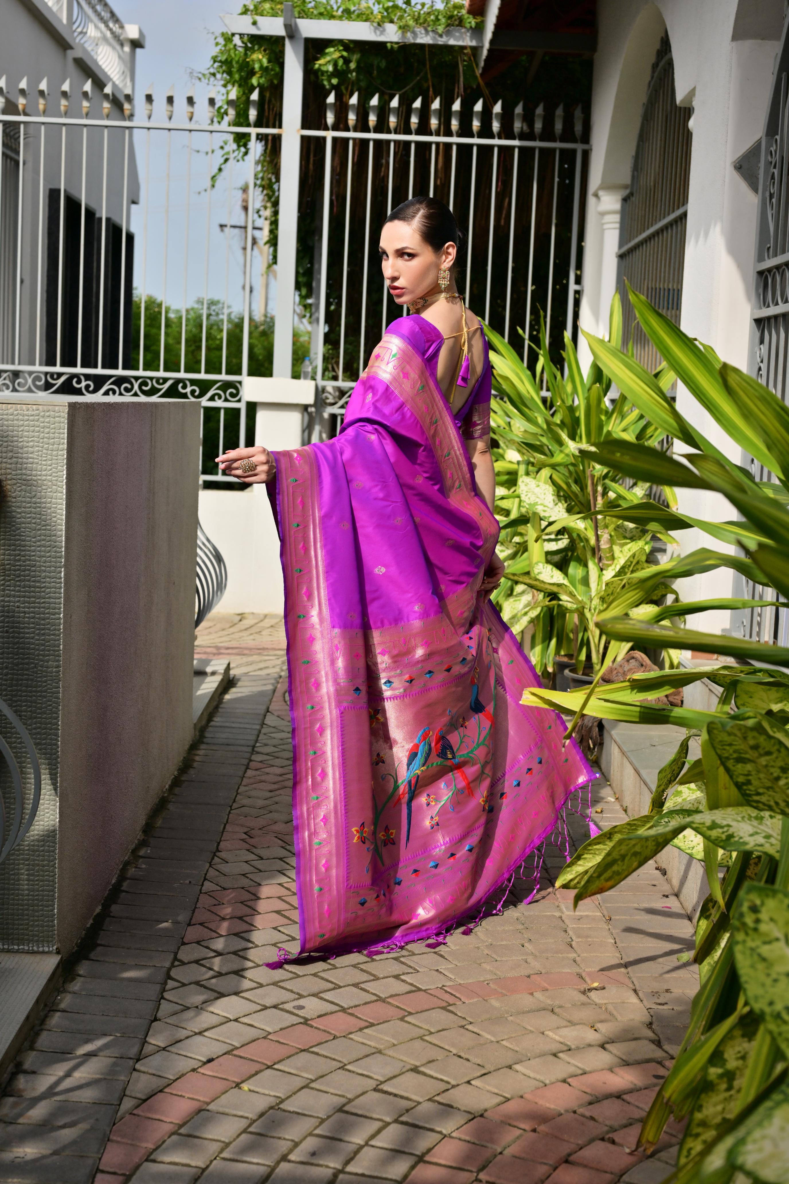 Buy MySilkLove Hyacinth Purple Woven Paithani Saree Online