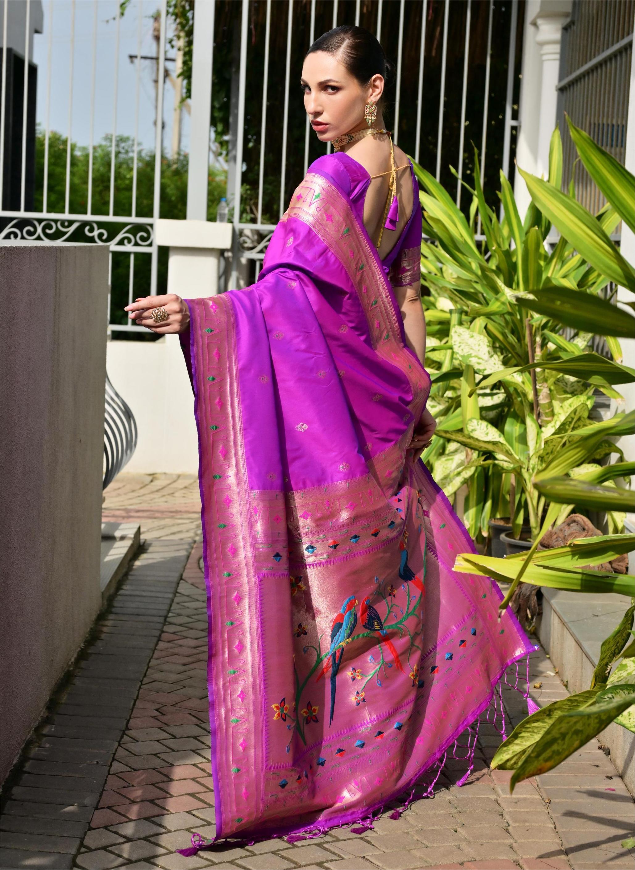 Buy MySilkLove Hyacinth Purple Woven Paithani Saree Online
