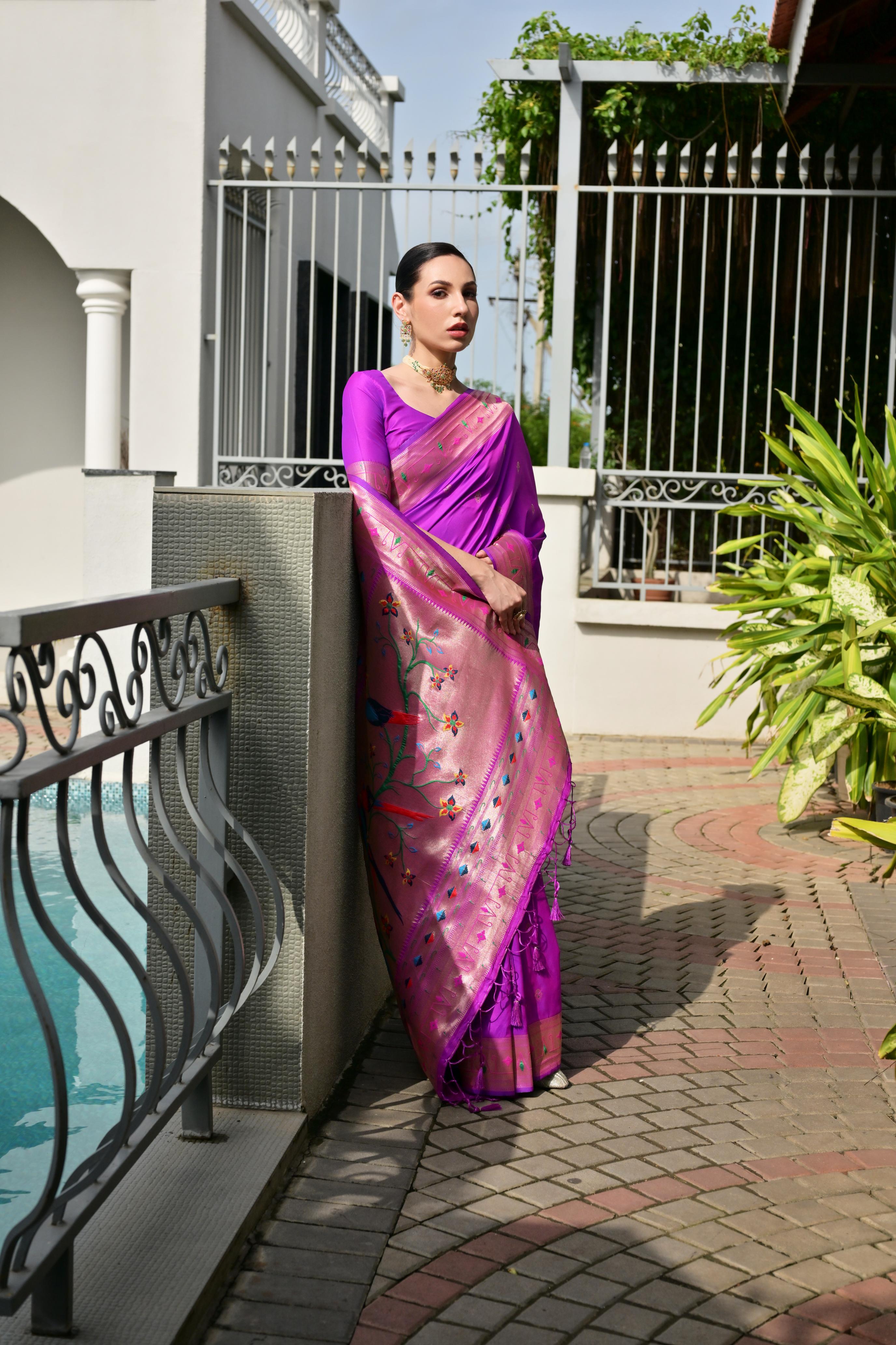 Buy MySilkLove Hyacinth Purple Woven Paithani Saree Online