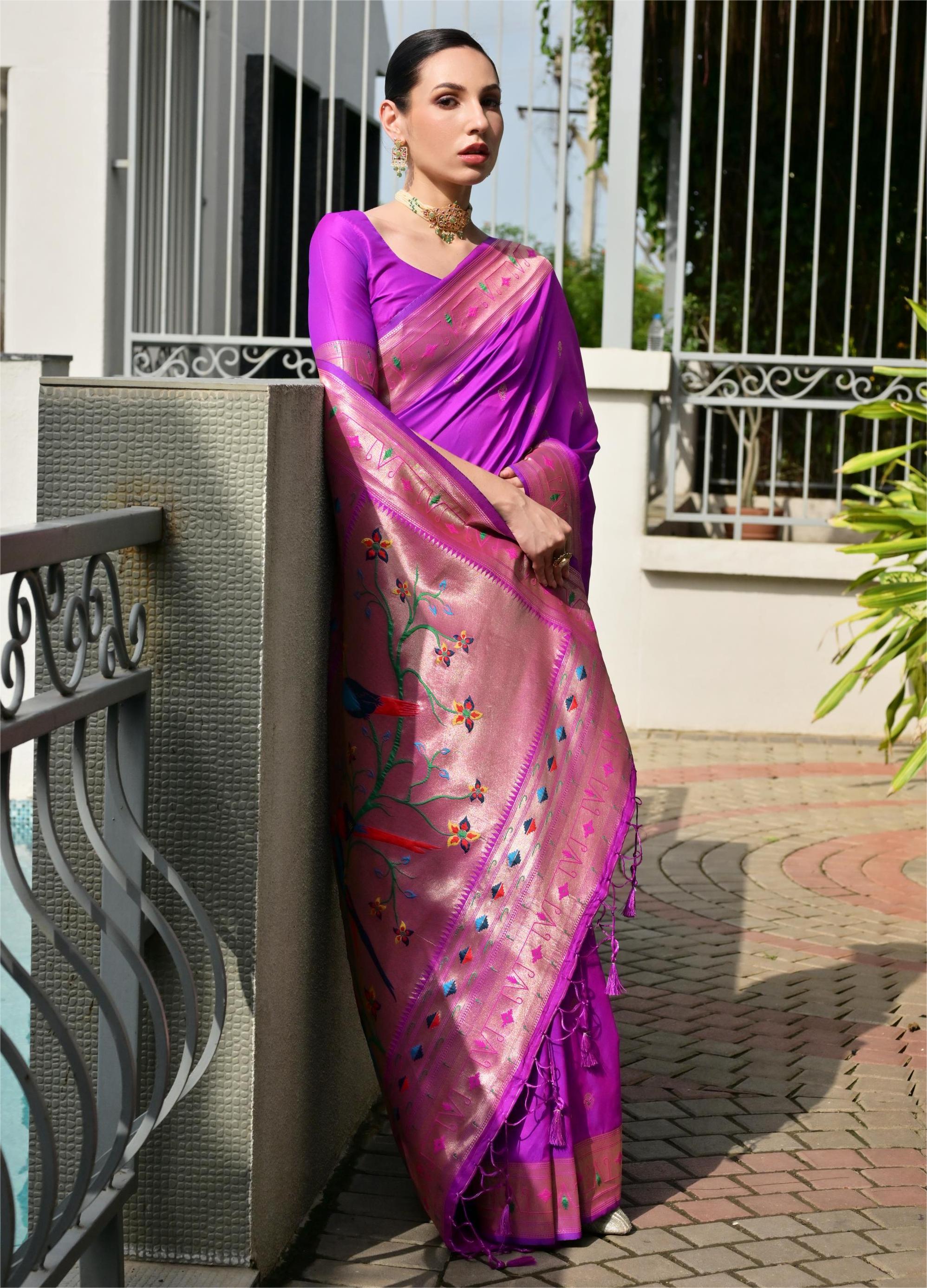 Buy MySilkLove Hyacinth Purple Woven Paithani Saree Online