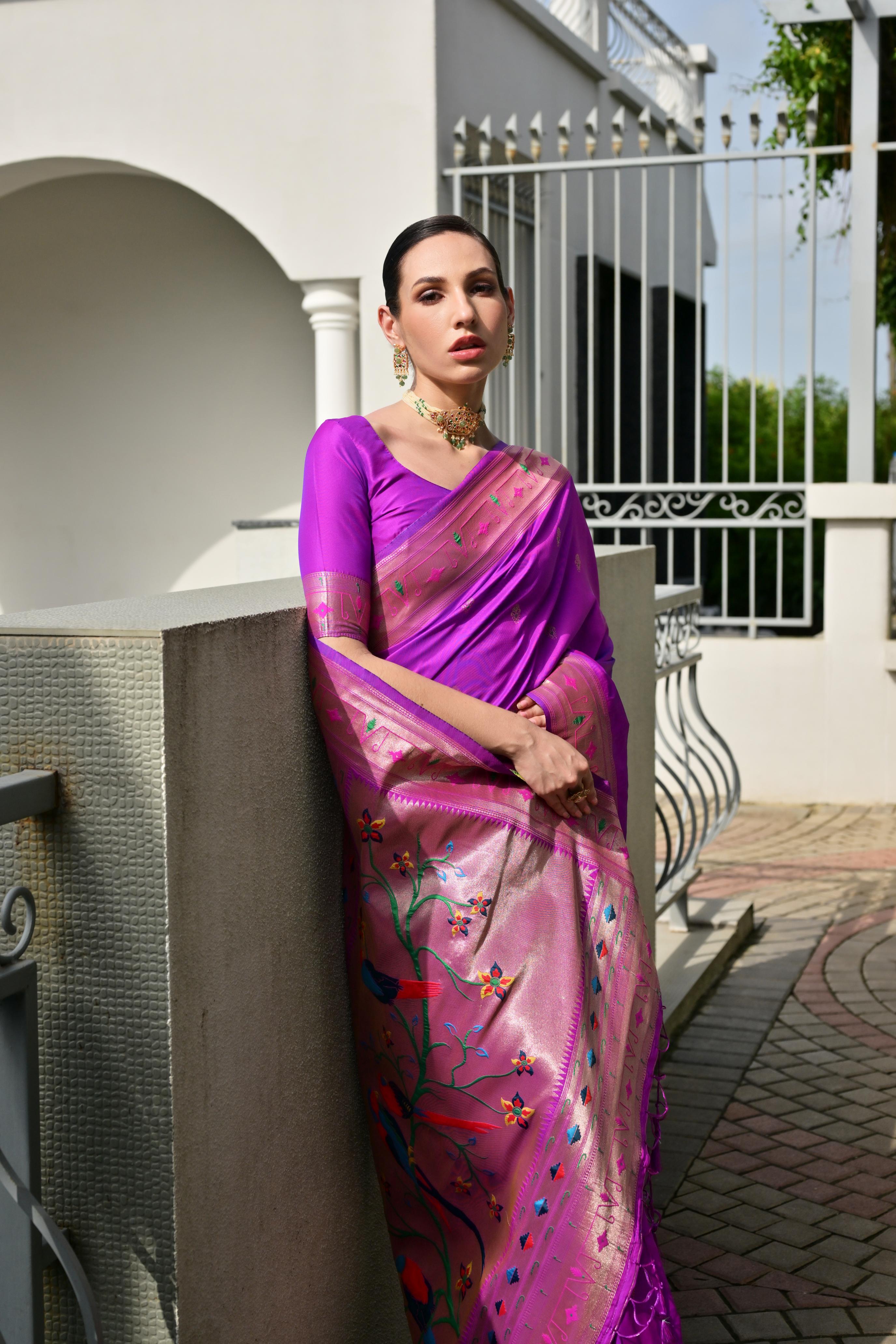 MySilkLove Hyacinth Purple Woven Paithani Saree