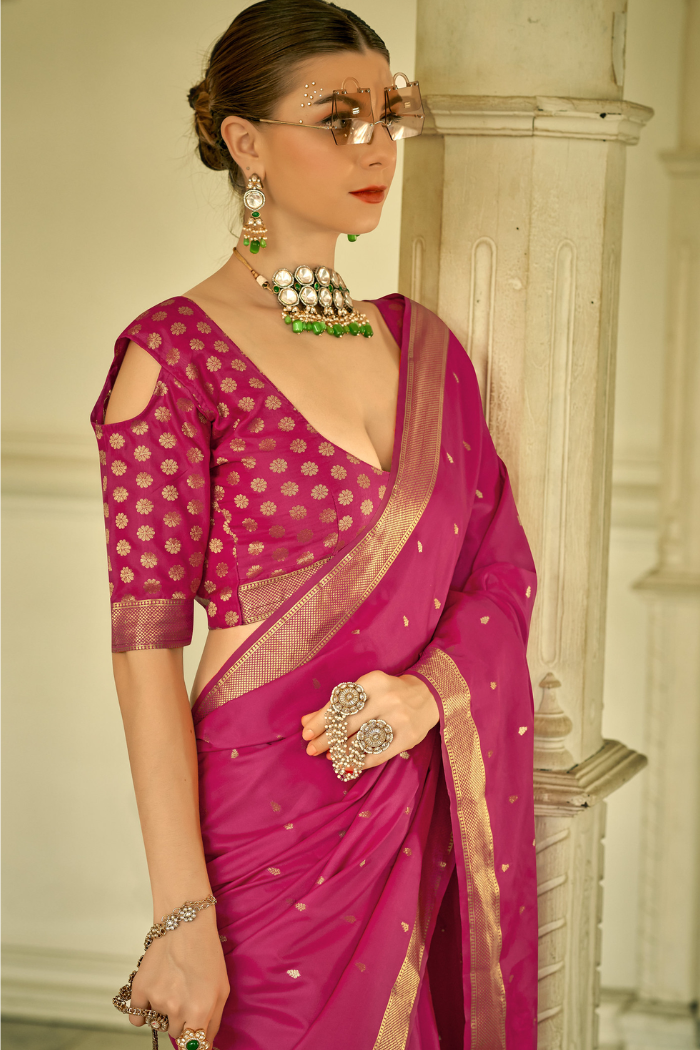 MySilkLove Cranberry Pink Woven Banarasi Silk Saree