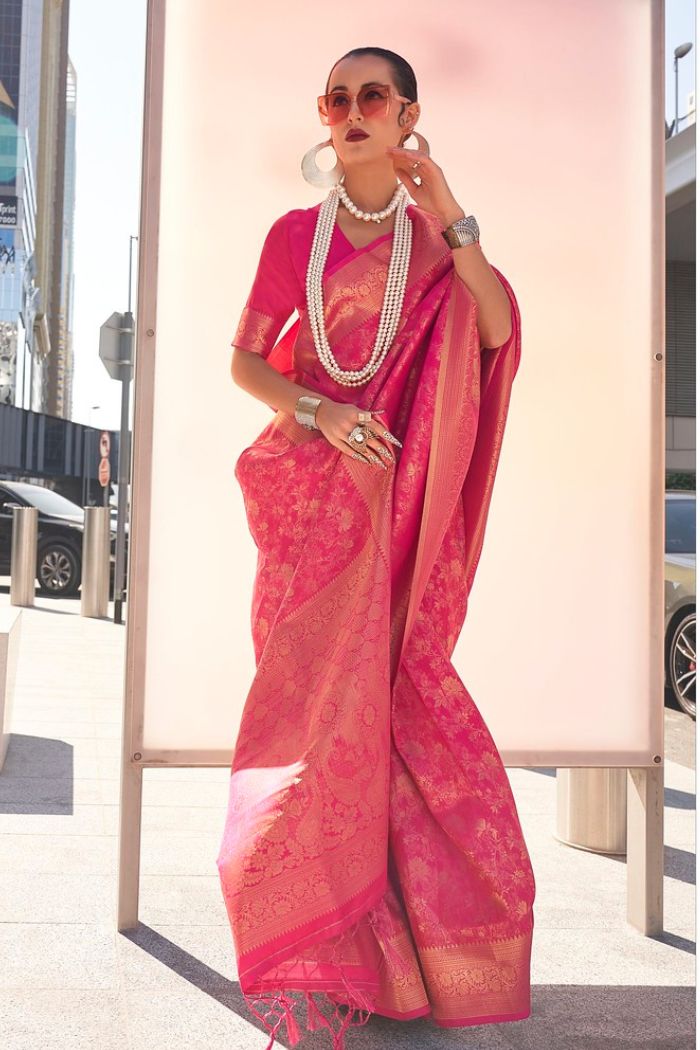 Buy MySilkLove Froly Pink Banarasi Handloom Saree Online