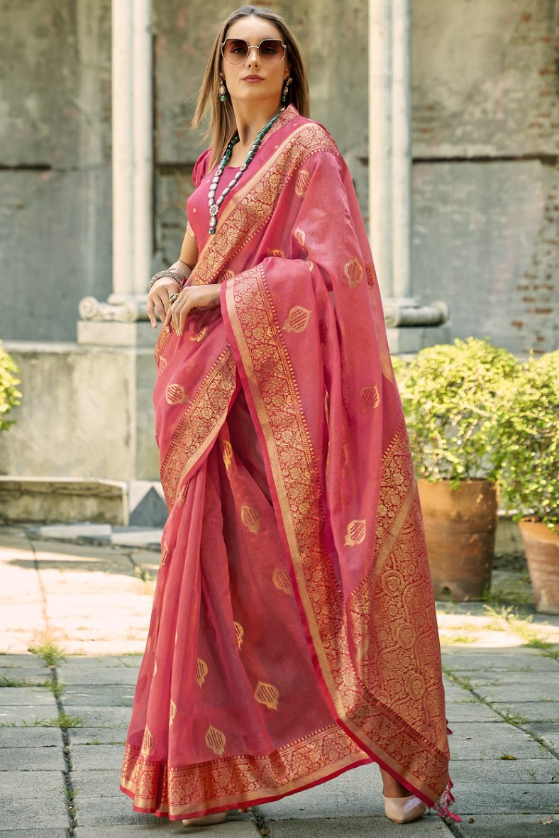 Buy MySilkLove Roman Pink Handloom Banarasi Silk Saree Online