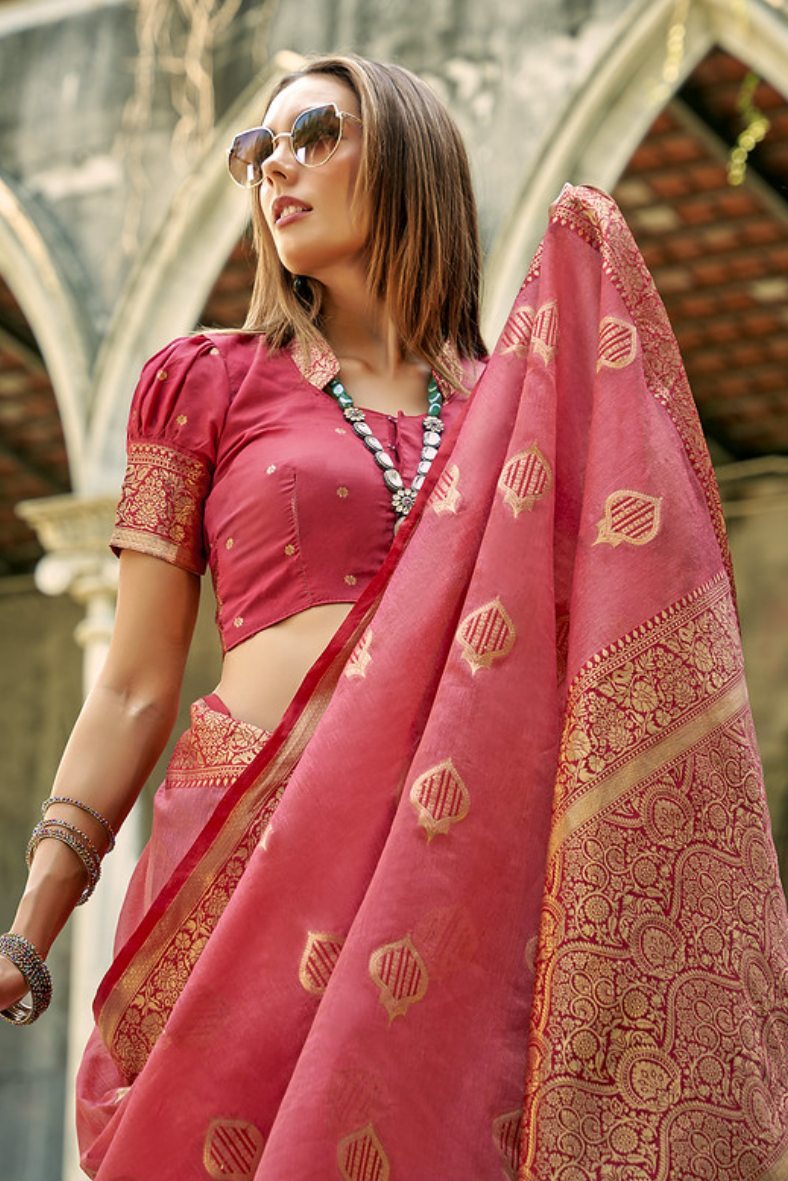 MySilkLove Roman Pink Handloom Banarasi Silk Saree