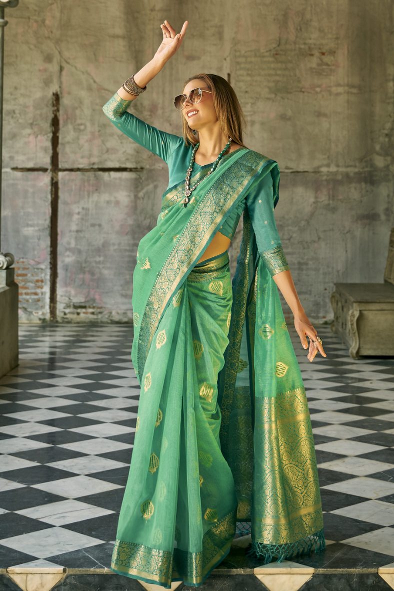 Buy MySilkLove Shiny Shamrock Green Banarasi Silk Saree Online