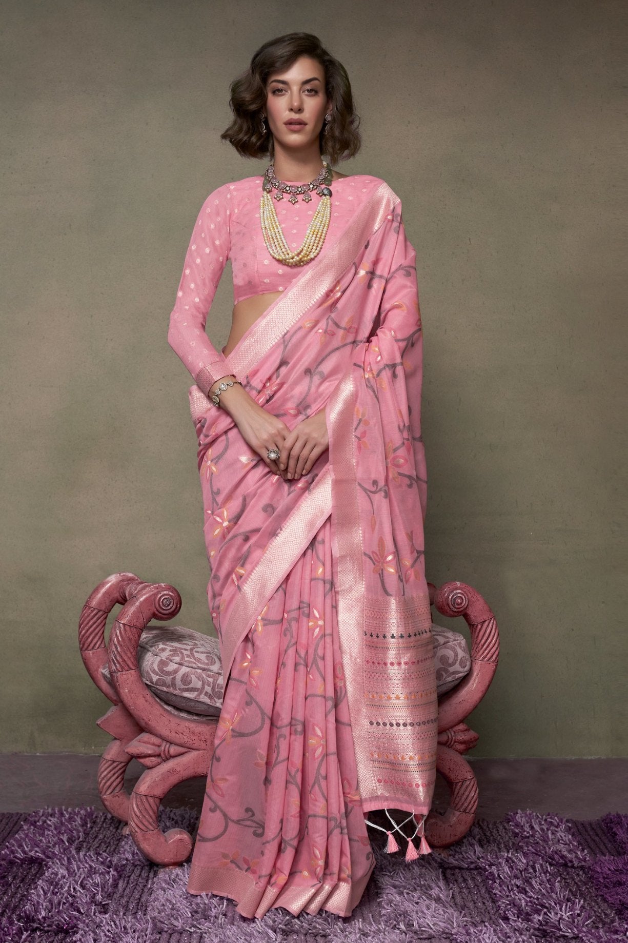 Buy MySilkLove Old Rose Pink Handloom Jamdani Saree Online