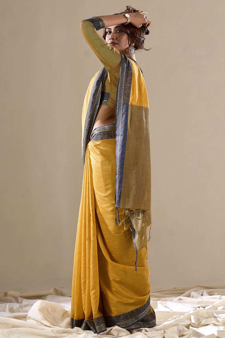 Buy MySilkLove Husk Yellow Handloom Cotton Saree Online