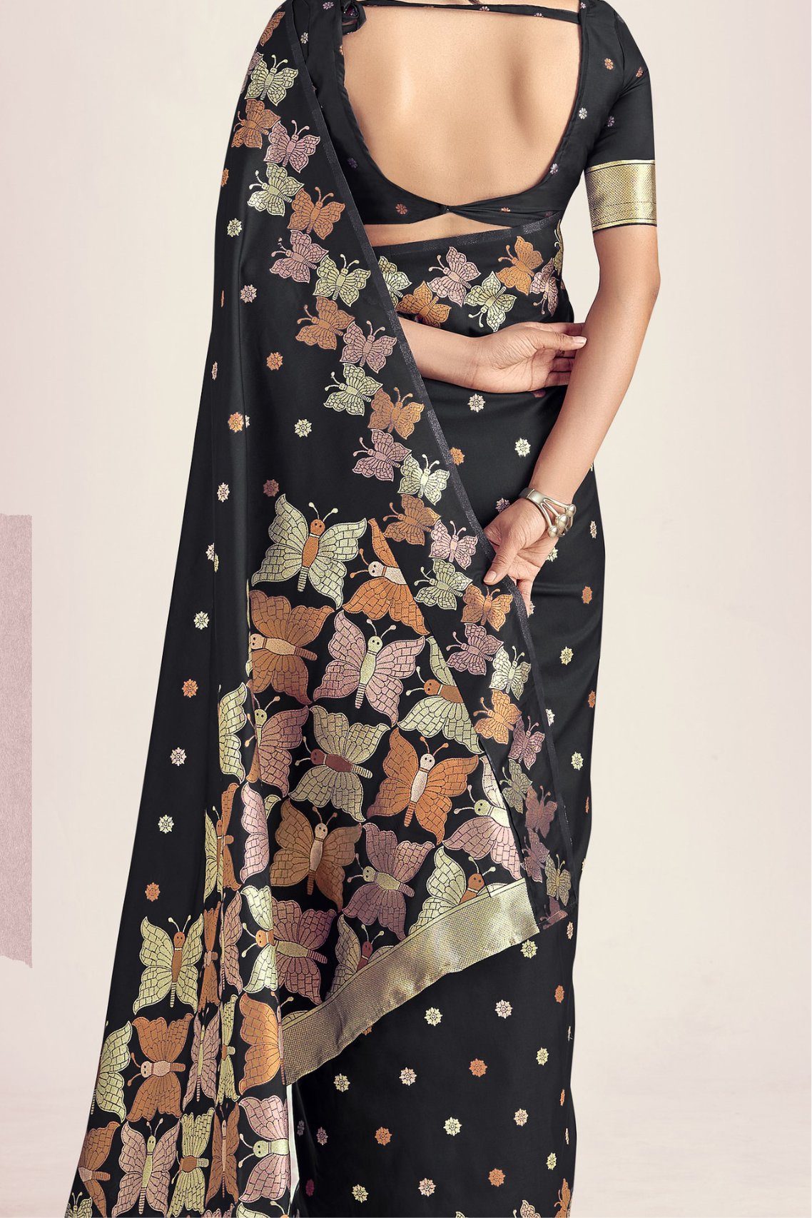 Buy MySilkLove Cinder Black Banarasi Designer Saree Online