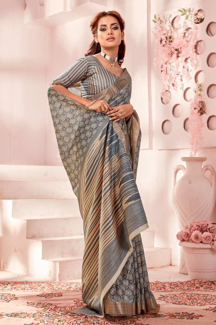 Buy MySilkLove Stone Grey Kota Silk Saree Online