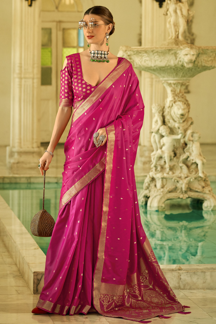 Buy MySilkLove Cranberry Pink Woven Banarasi Silk Saree Online