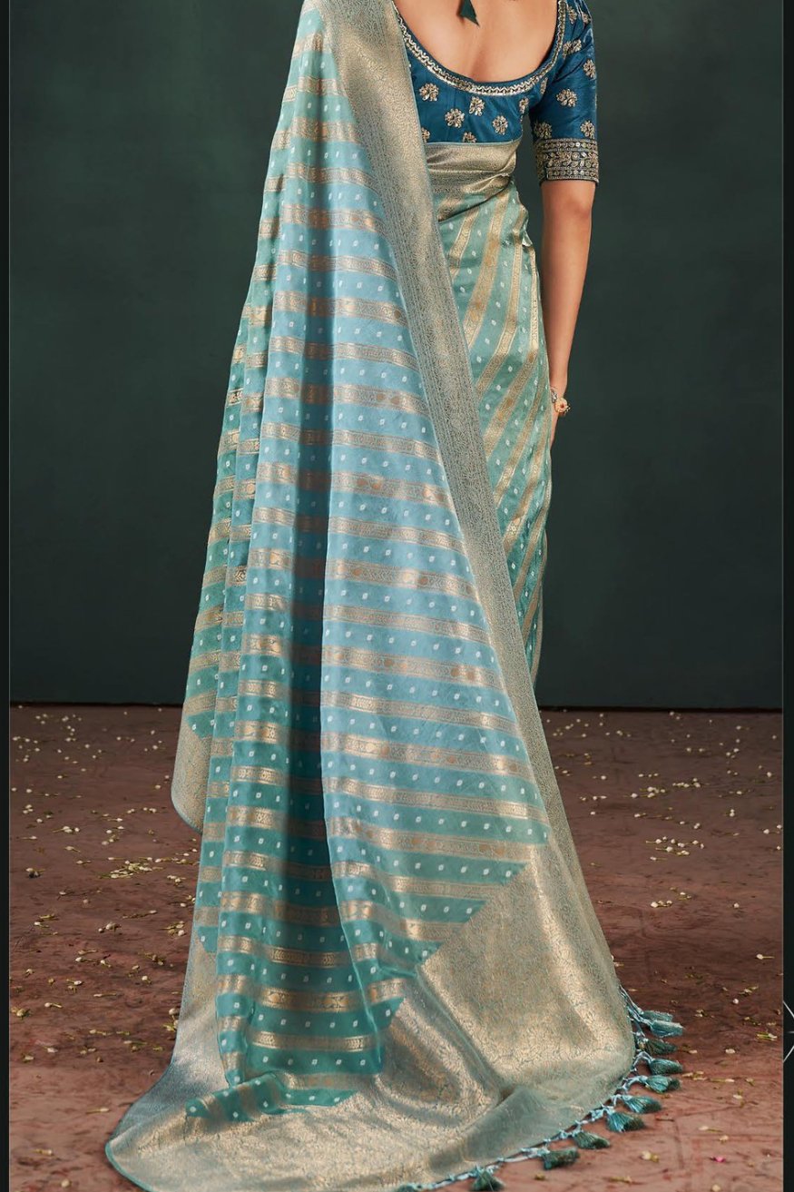 Buy MySilkLove Sail Blue Designer Banarasi Saree Online