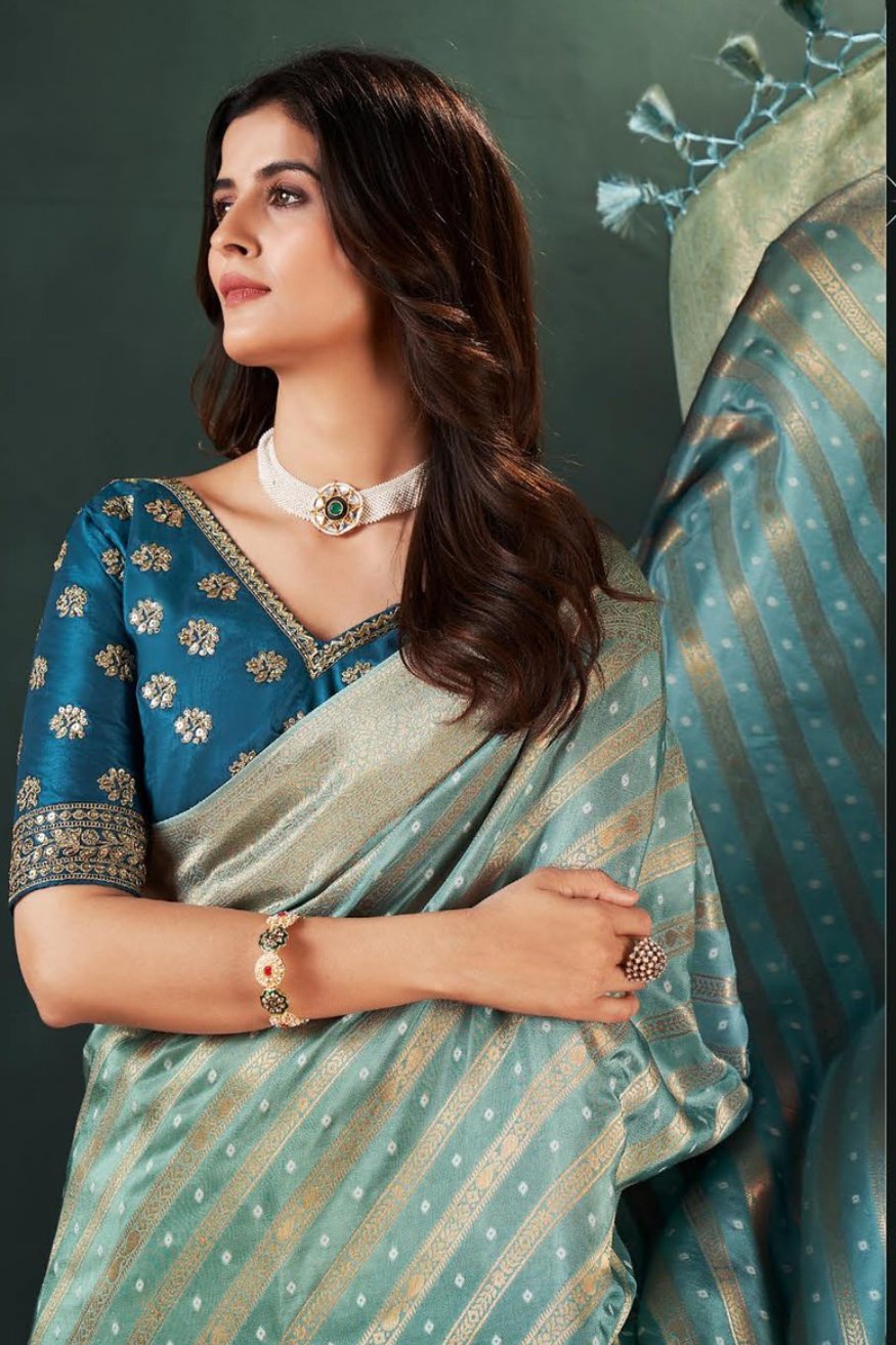 Buy MySilkLove Sail Blue Designer Banarasi Saree Online