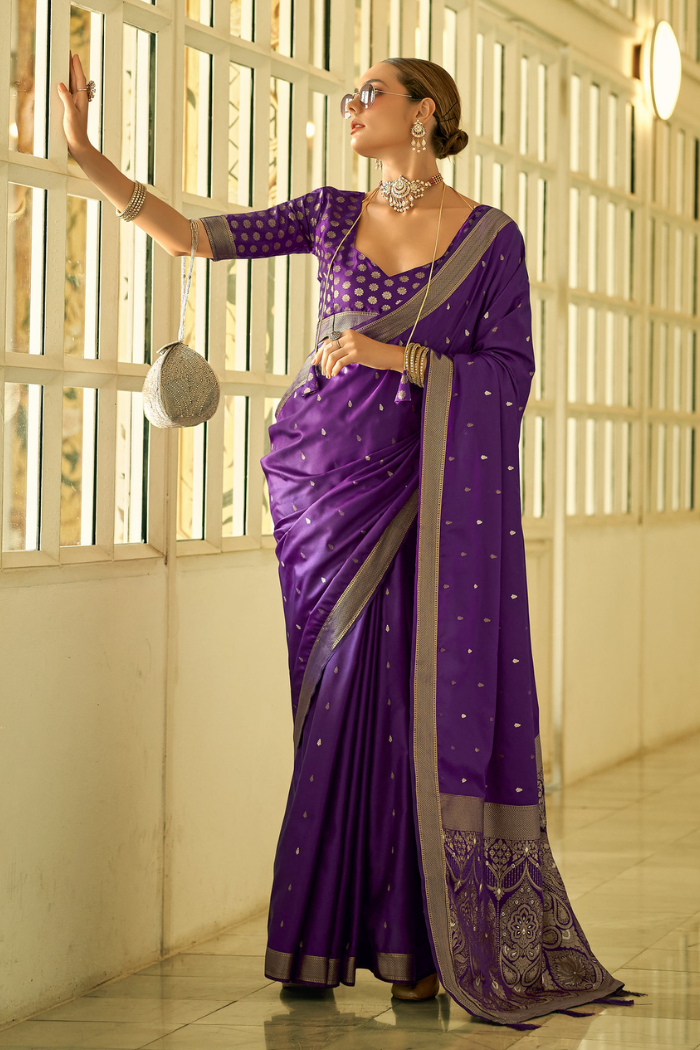 Buy MySilkLove Affair Purple Woven Banarasi Saree Online