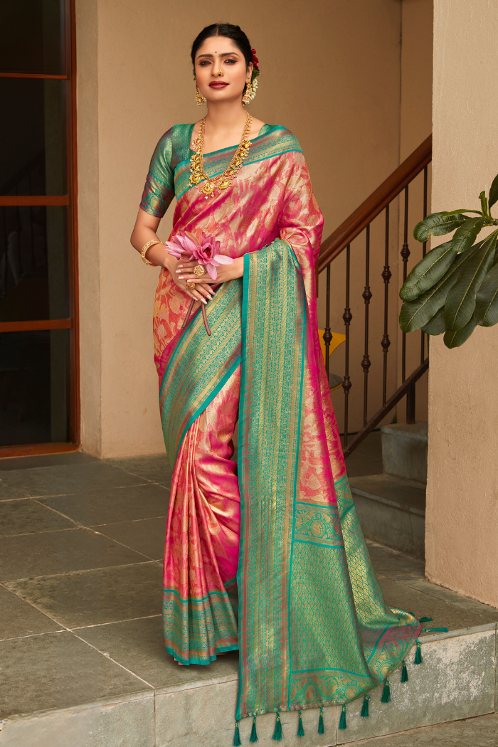 Buy MySilkLove Crail Pink Woven Kanjivaram Saree Online