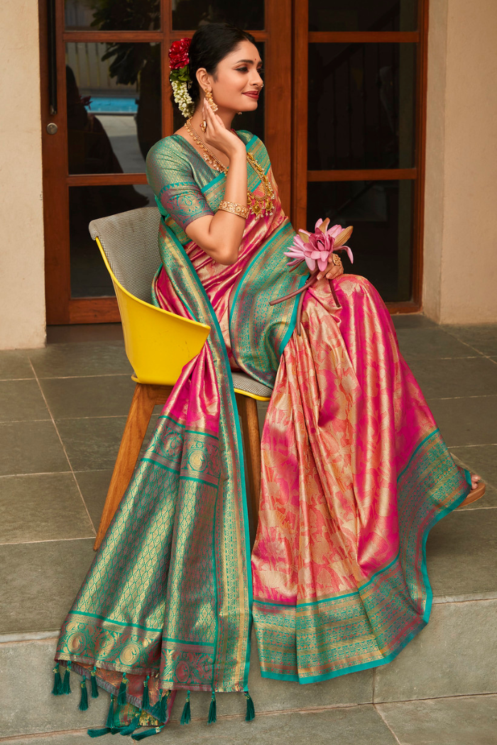 MySilkLove Crail Pink Woven Kanjivaram Saree