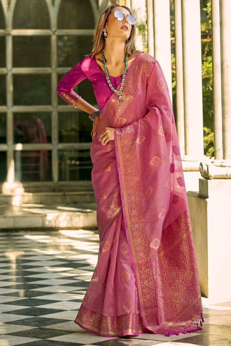 Buy MySilkLove Chestnut Rose Pink Handloom Banarasi Silk Saree Online
