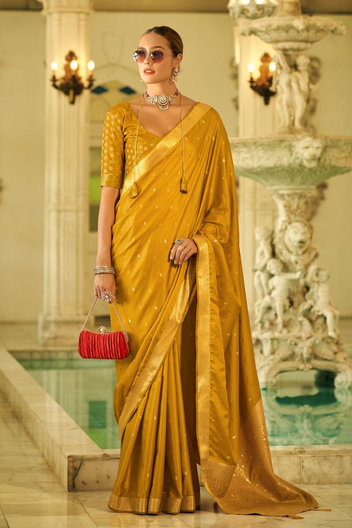 Buy MySilkLove Mustard Yellow Woven Banarasi Silk Saree Online