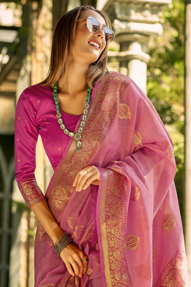 Buy MySilkLove Chestnut Rose Pink Handloom Banarasi Silk Saree Online