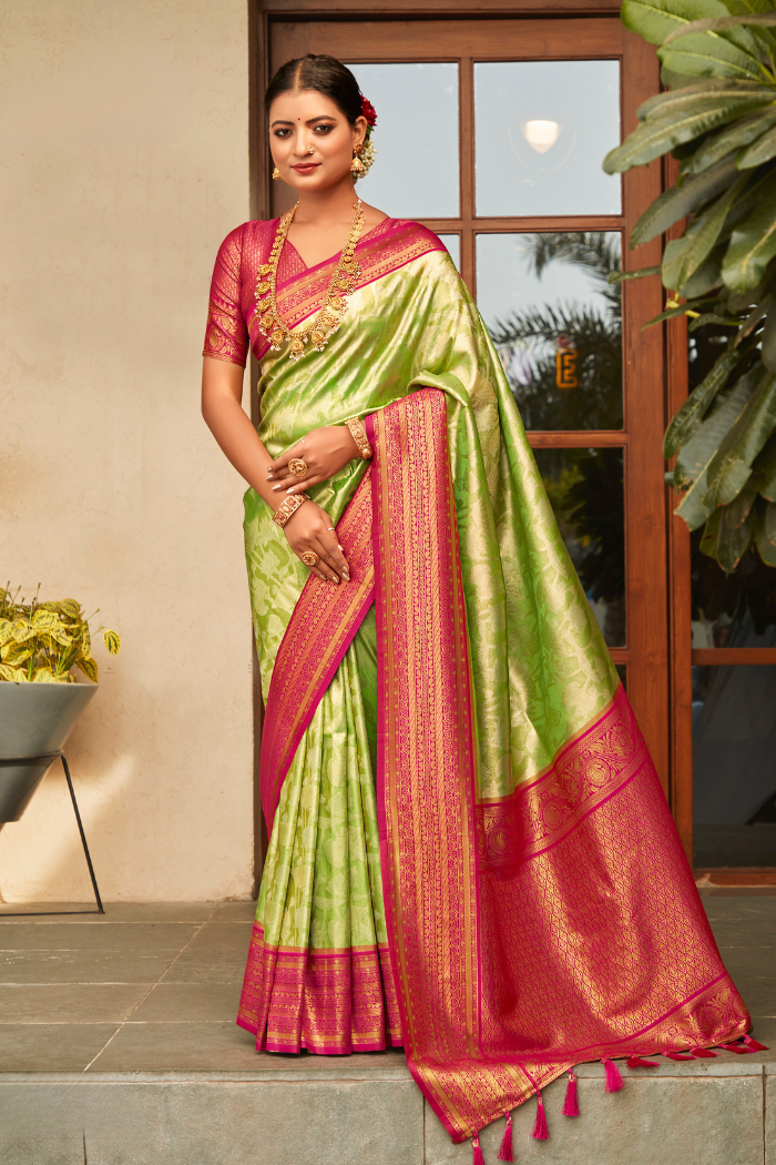 Buy MySilkLove Peridot Green Woven Kanjivaram Saree Online