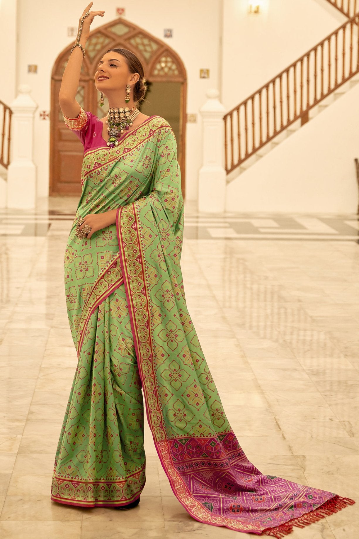 Buy MySilkLove Parrot Green Woven Patola Silk Saree Online