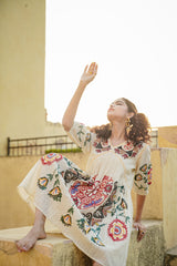 Ivory Pearl White Thread Handmade Embroidery Dress